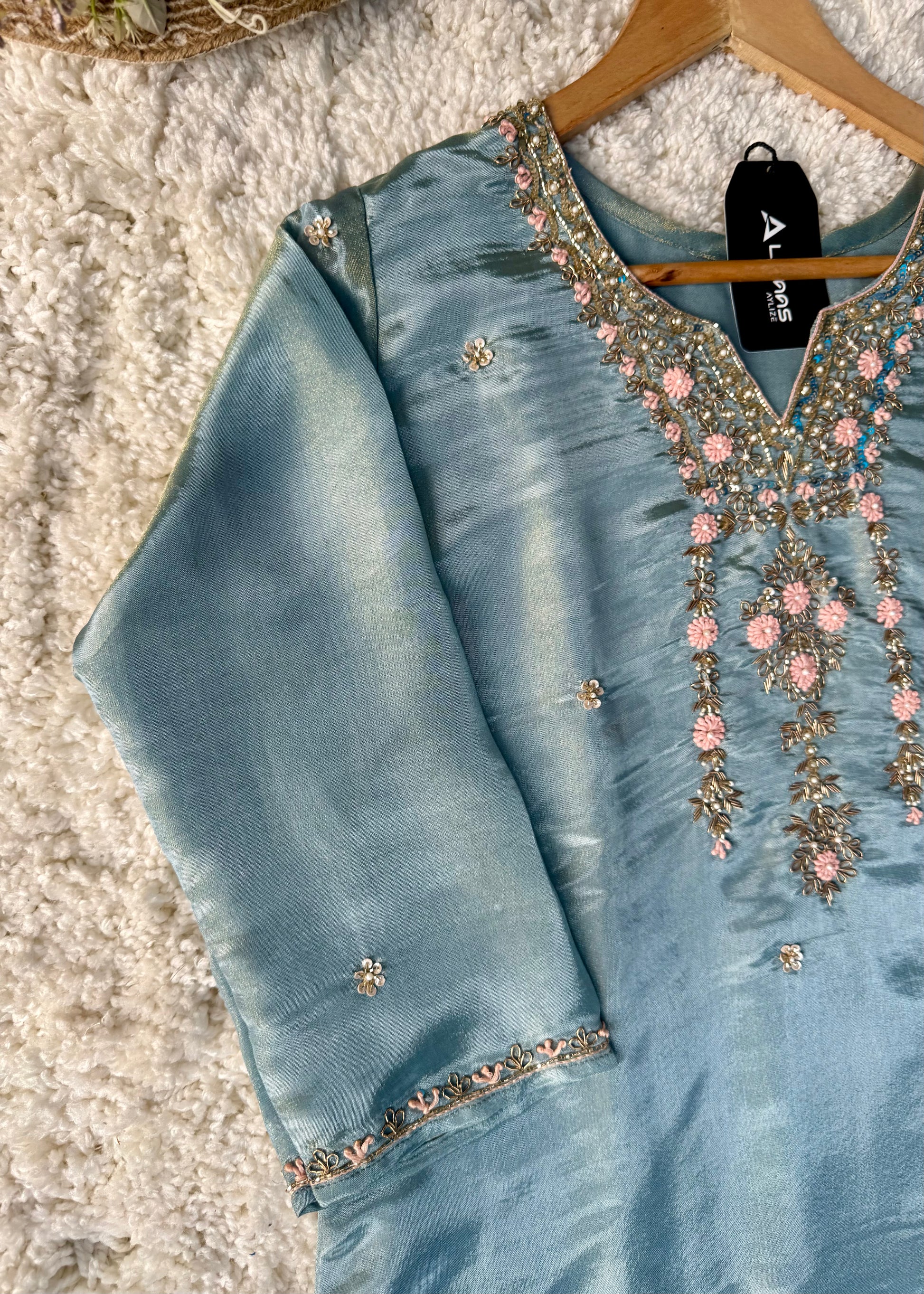 “Divya” Premium Blue Tissue Silk Kurta Set with Elegant Handwork