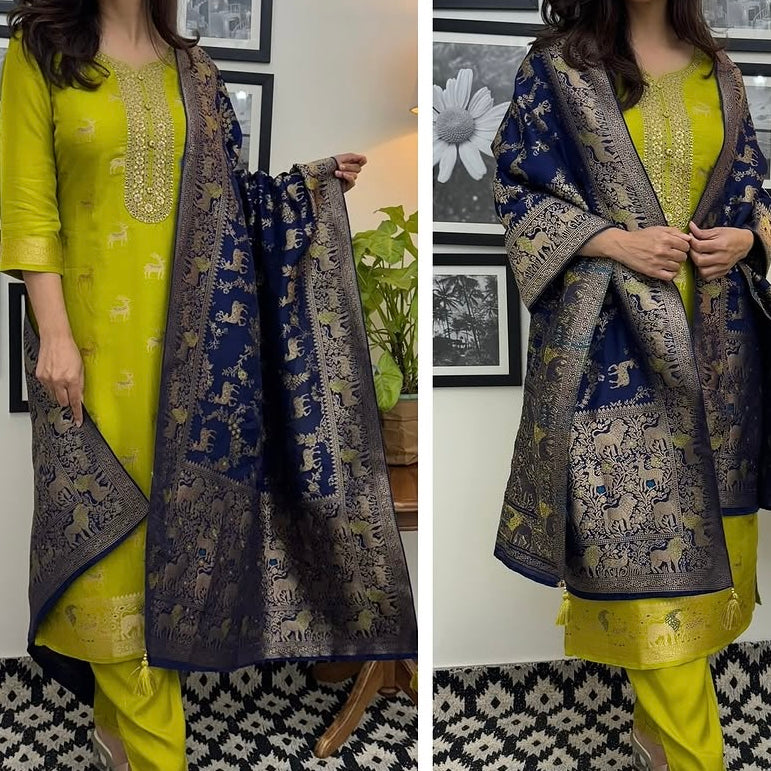“AMRITA” Festive wear Jacquard silk kurta bottom with dupatta set