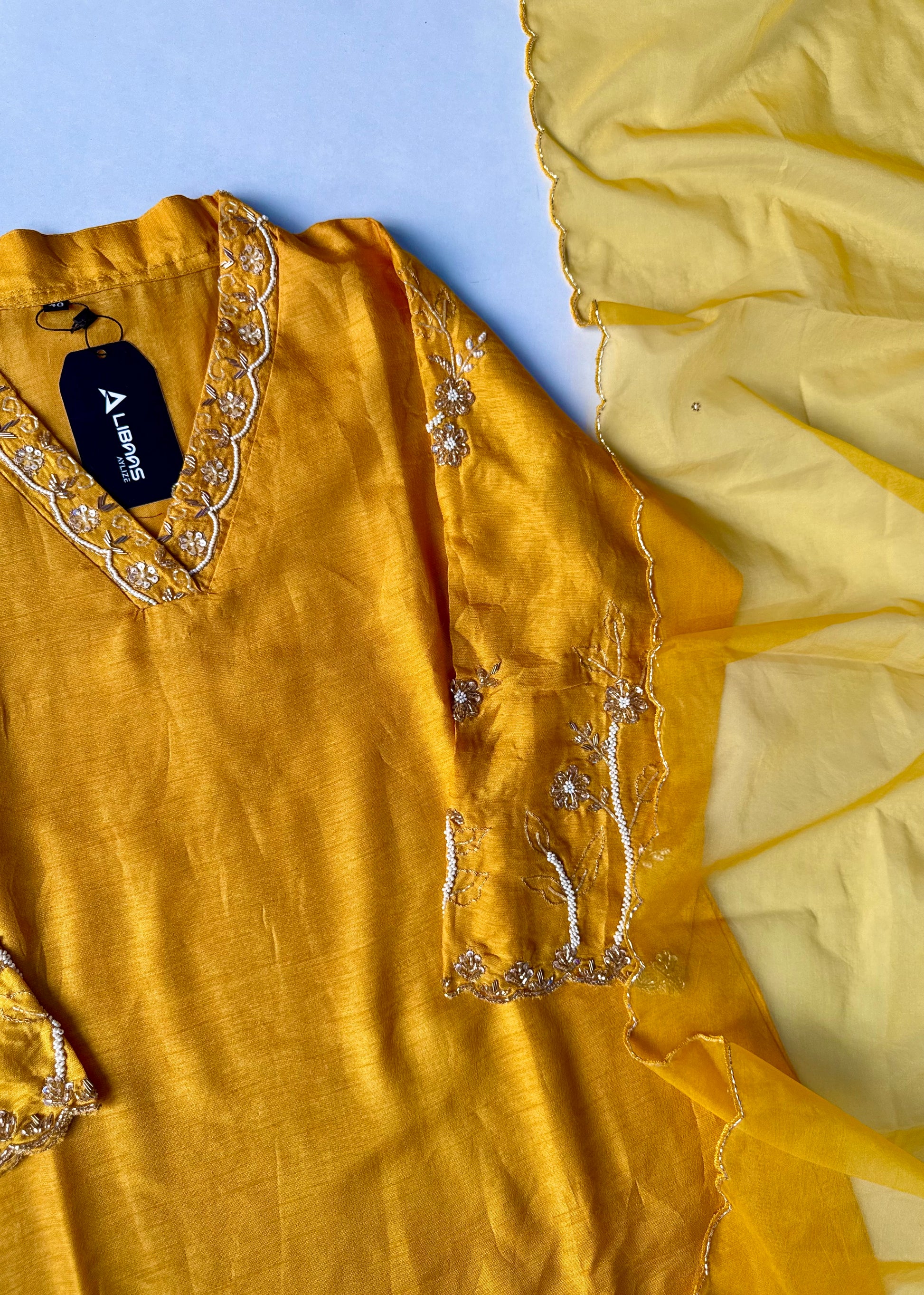 “Ivory” Beautiful Dola silk handcrafted kurta set