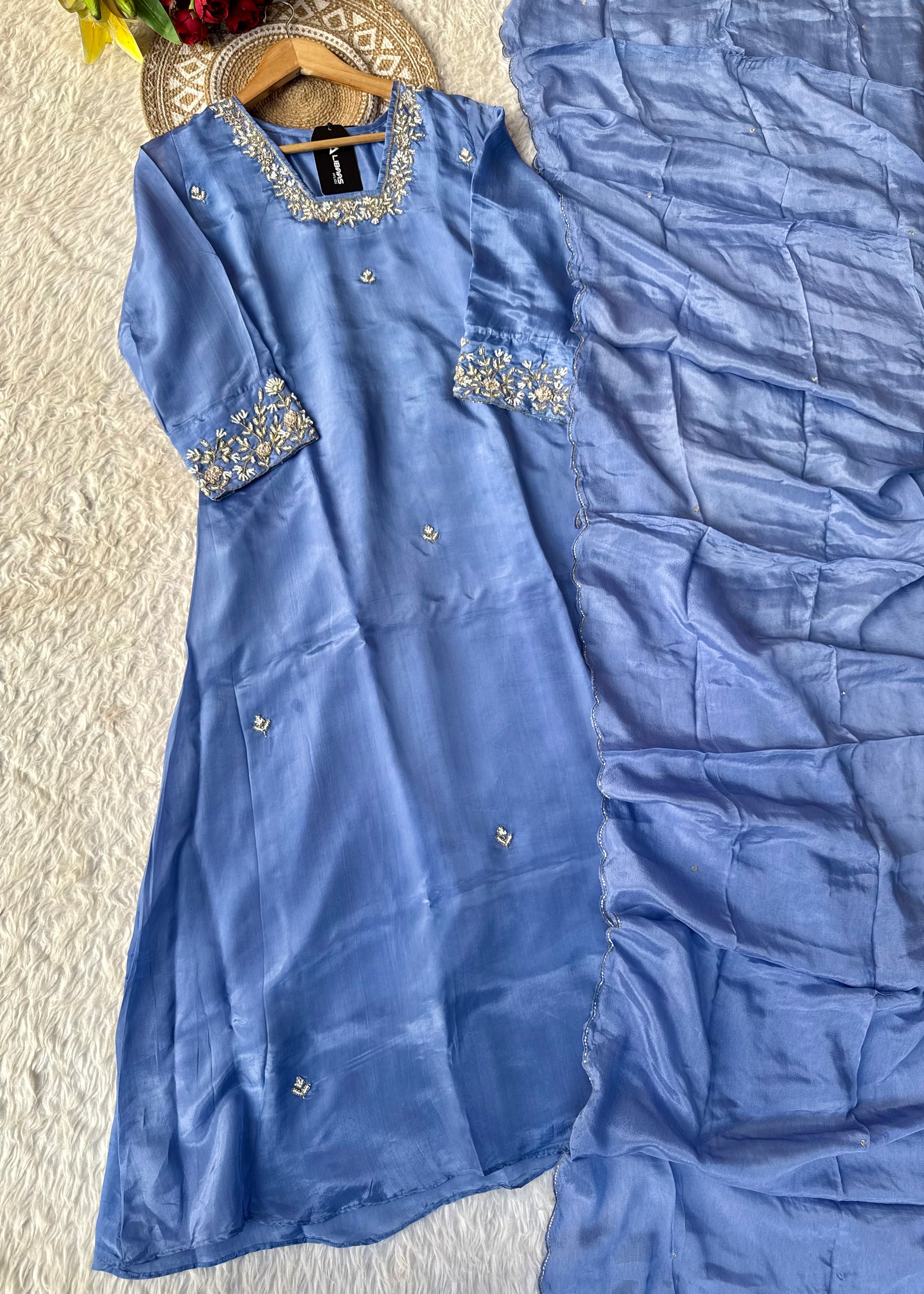 “Inayat” Premium Chinnon handcrafted A- Line  kurta set