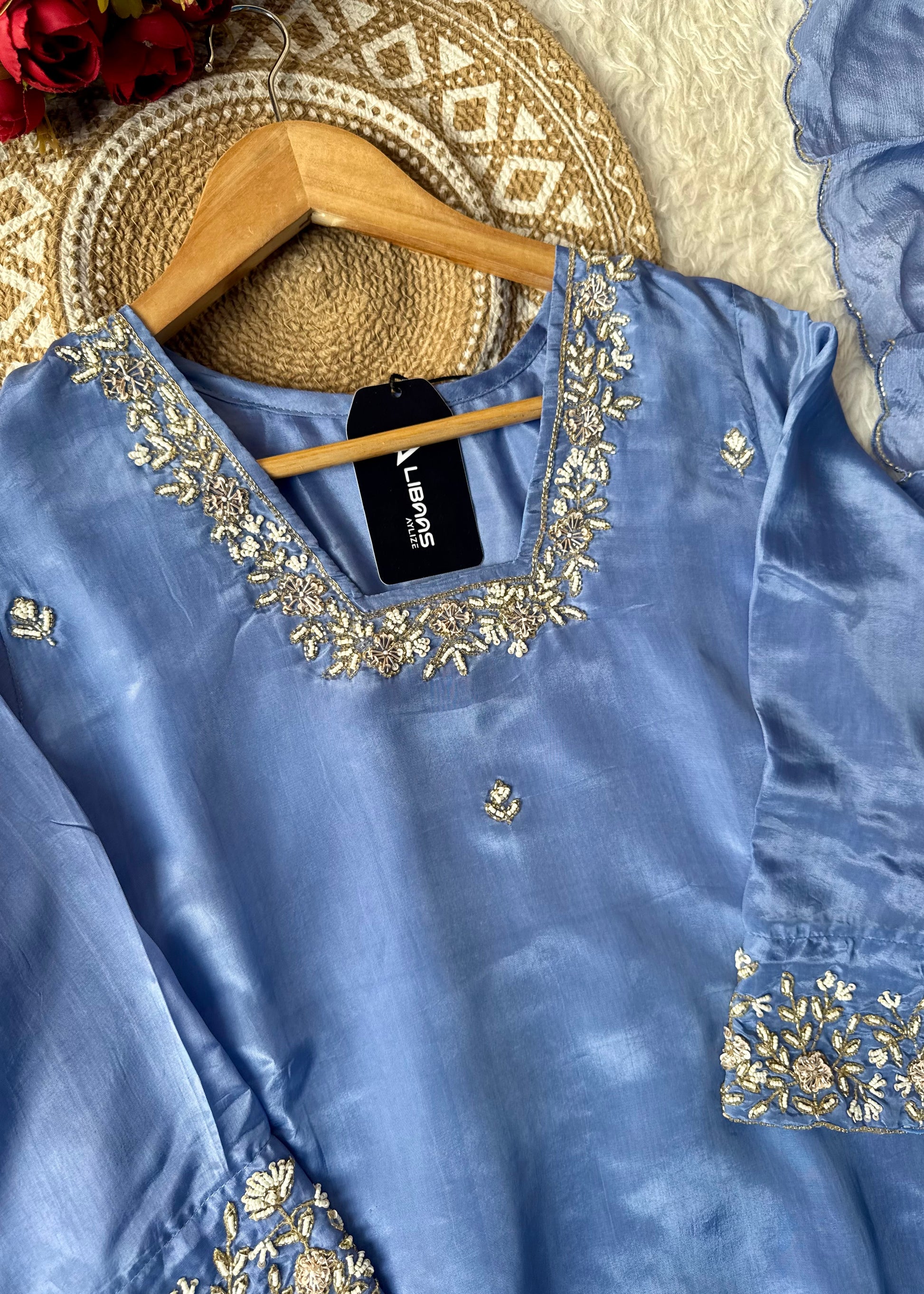 “Inayat” Premium Chinnon handcrafted A- Line  kurta set