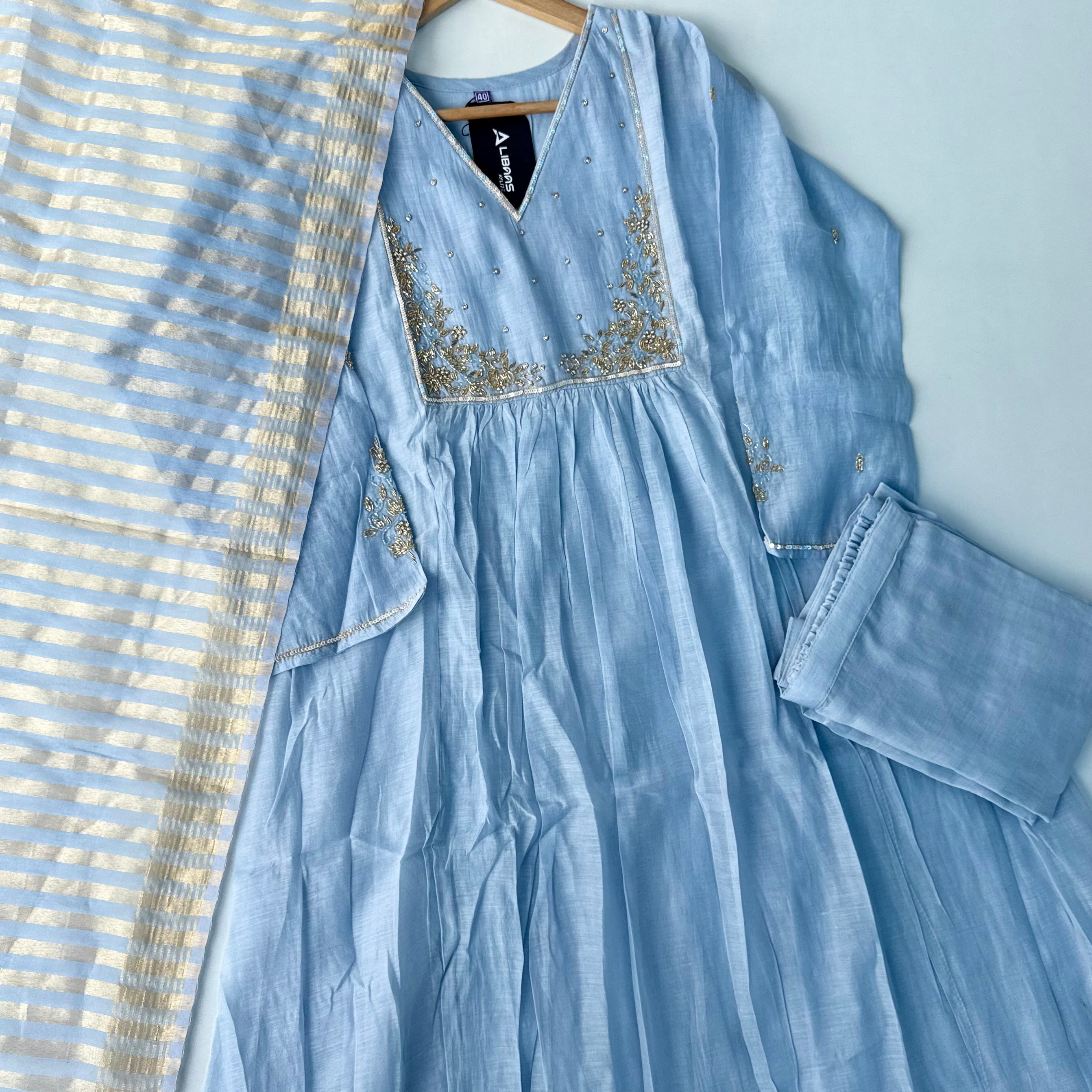 Gulnoor – Mul Chanderi A-Line Kurta Set with Dupatta