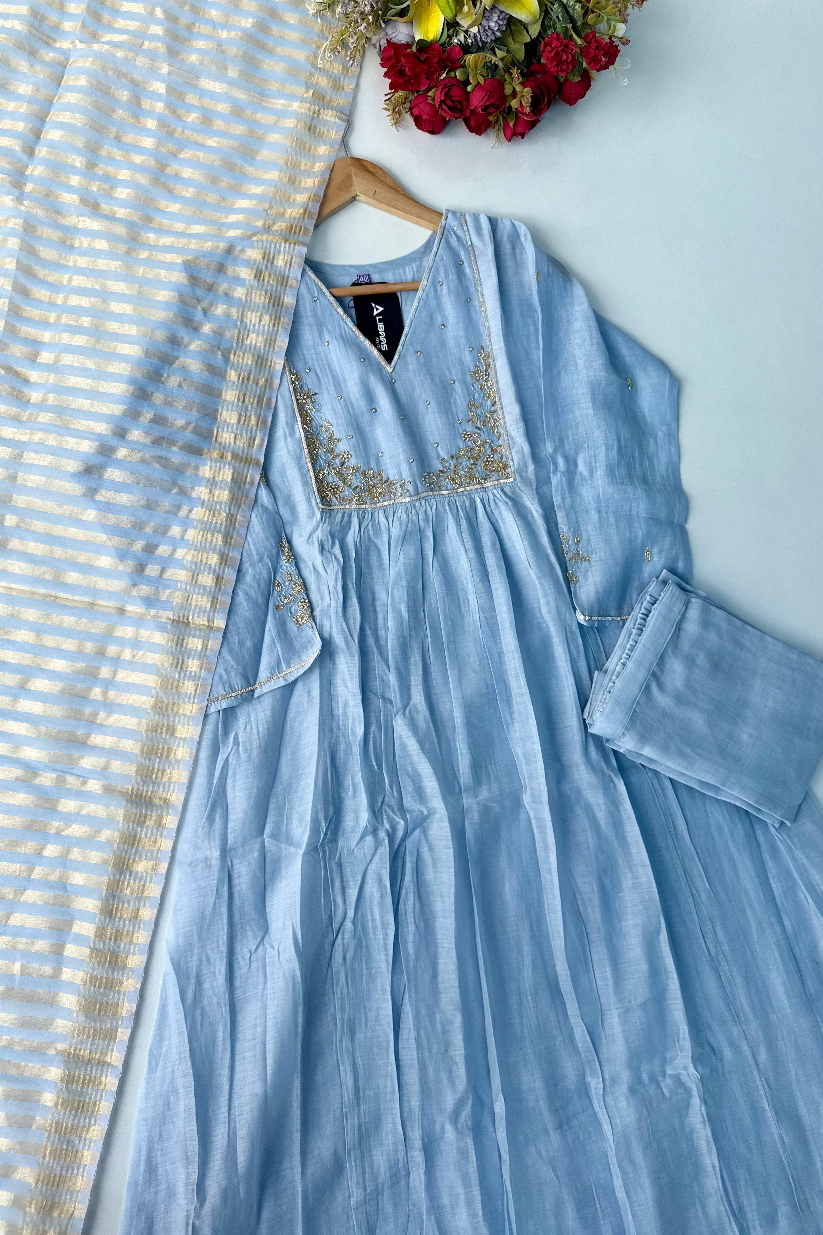 Gulnoor – Mul Chanderi A-Line Kurta Set with Dupatta