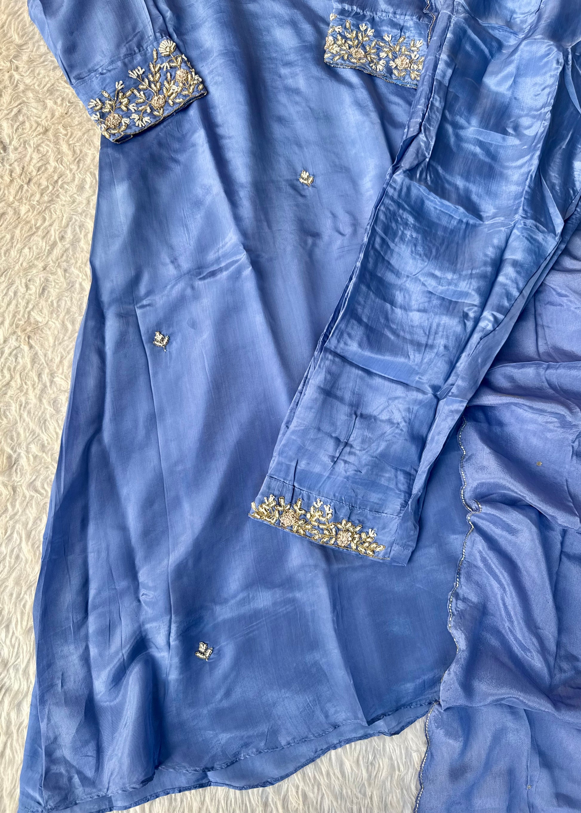 “Inayat” Premium Chinnon handcrafted A- Line  kurta set