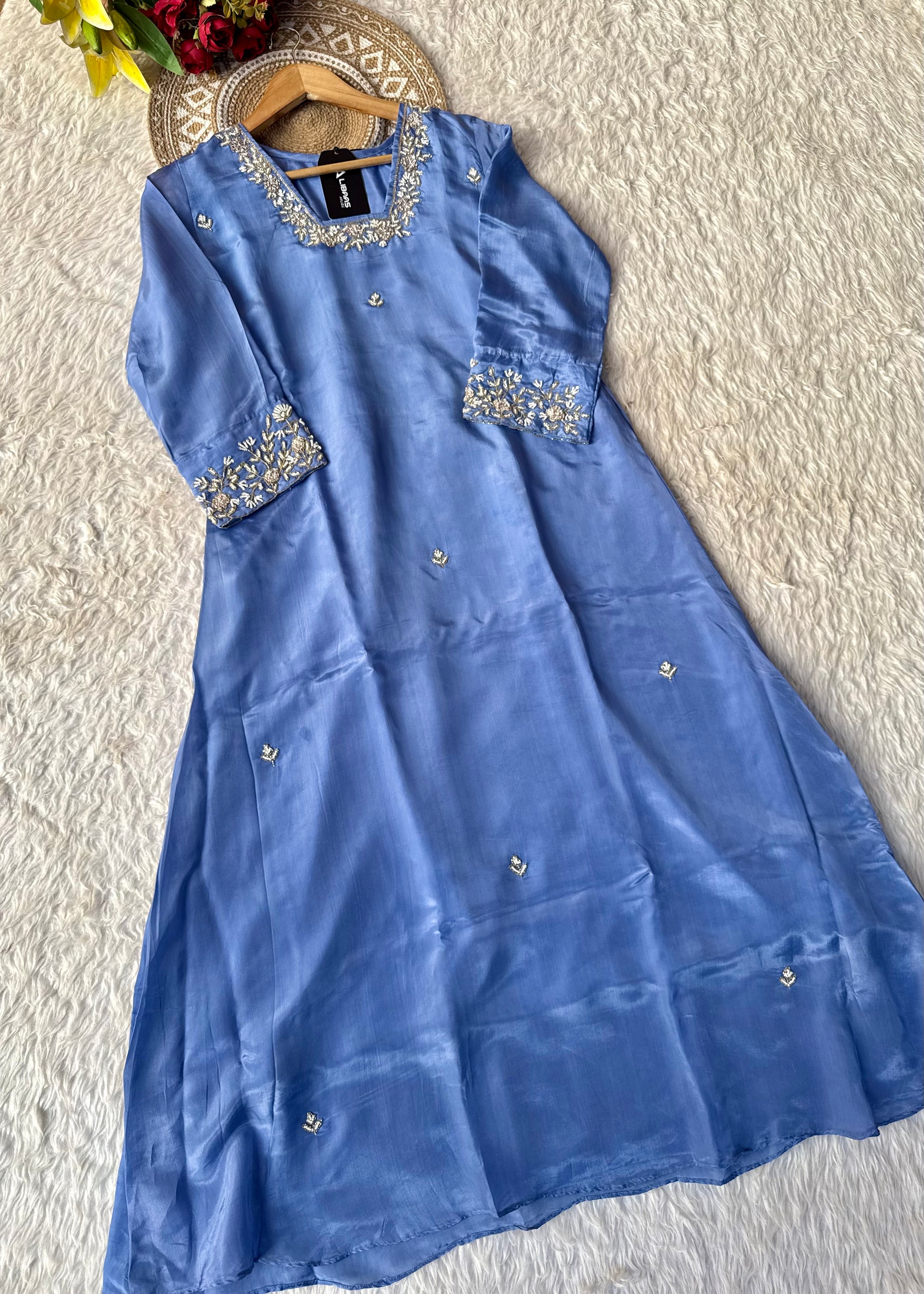 “Inayat” Premium Chinnon handcrafted A- Line  kurta set