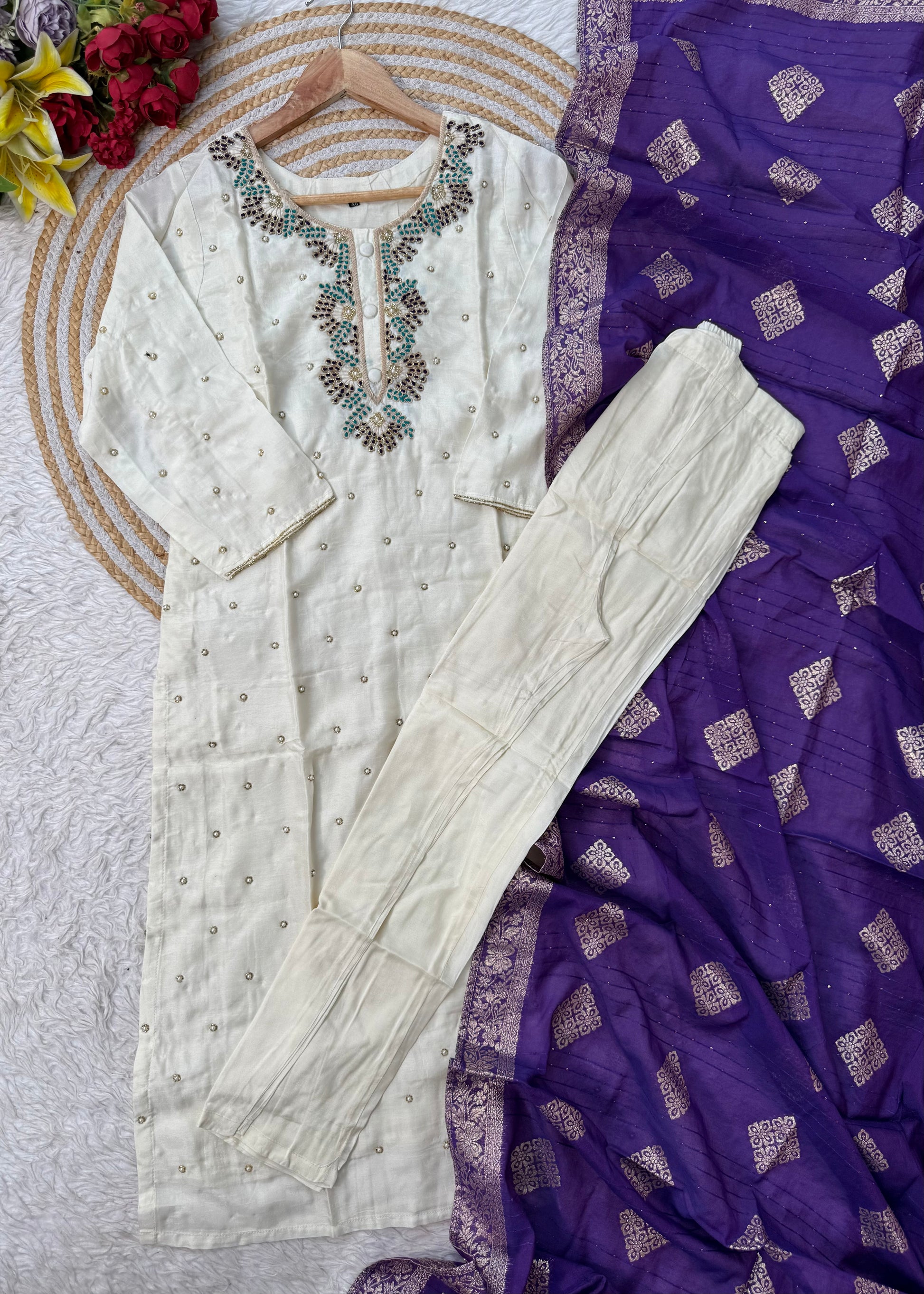 “SINZO” Party wear dola silk handcrafted kurti set