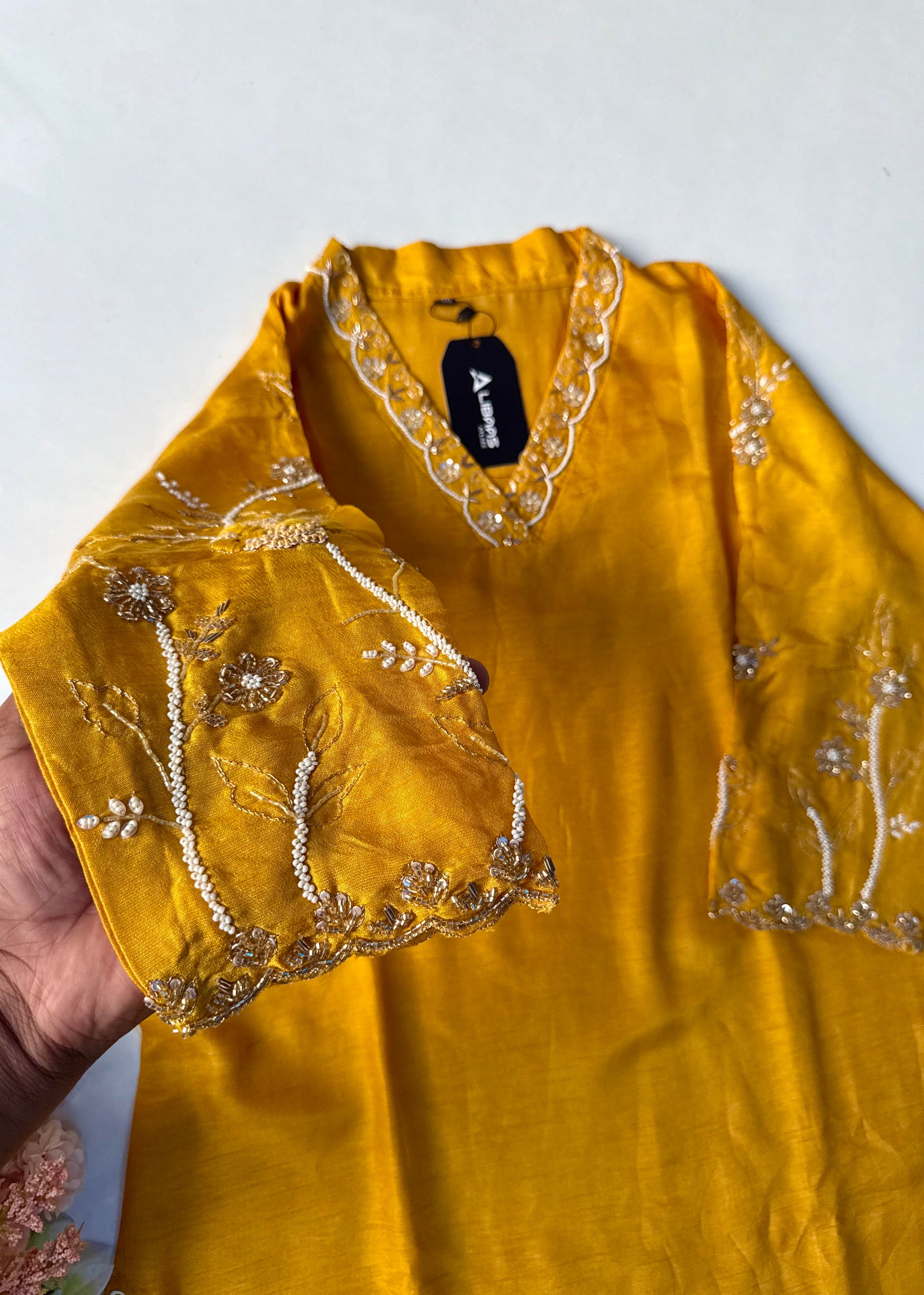 “Ivory” Beautiful Dola silk handcrafted kurta set