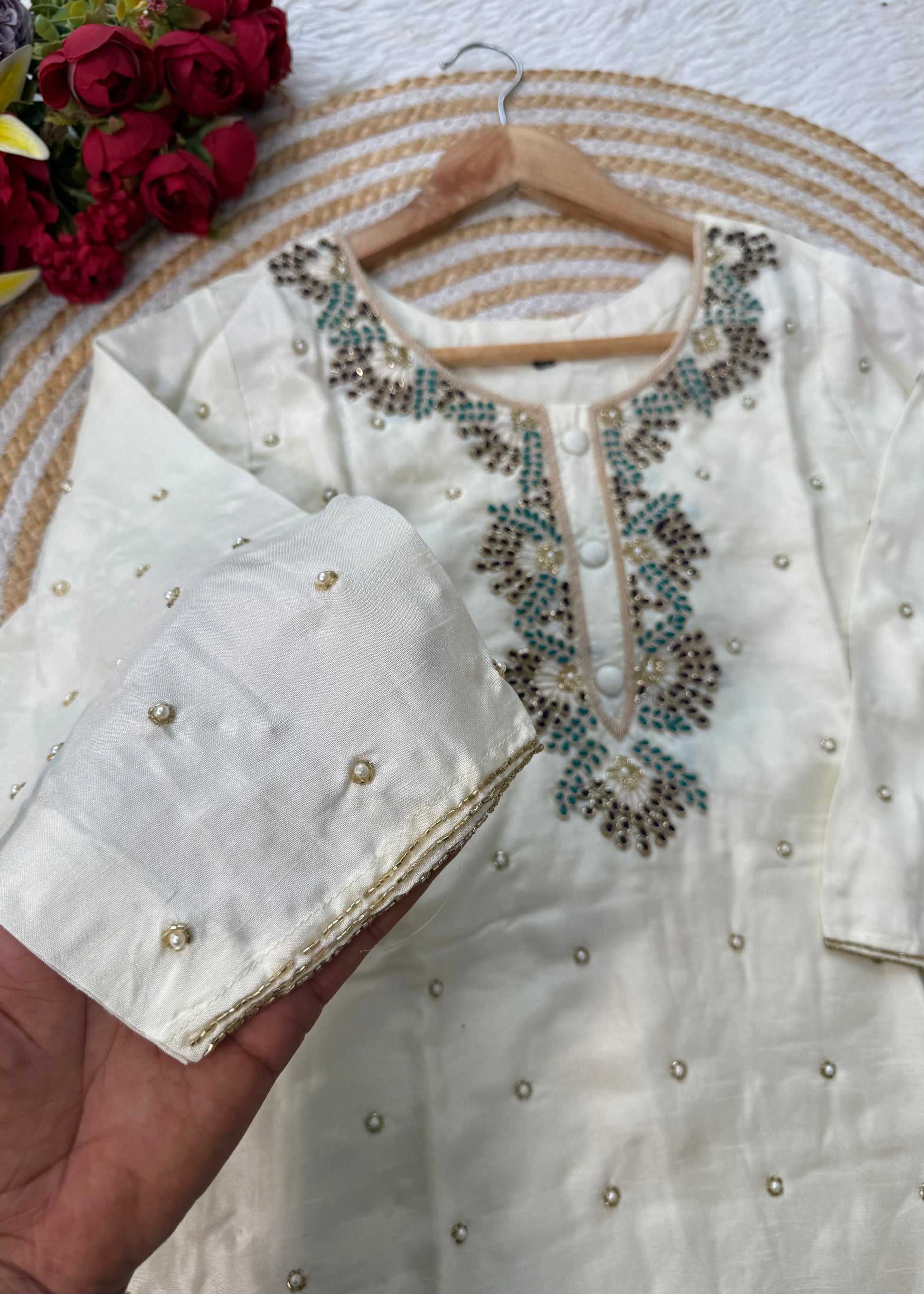 “SINZO” Party wear dola silk handcrafted kurti set