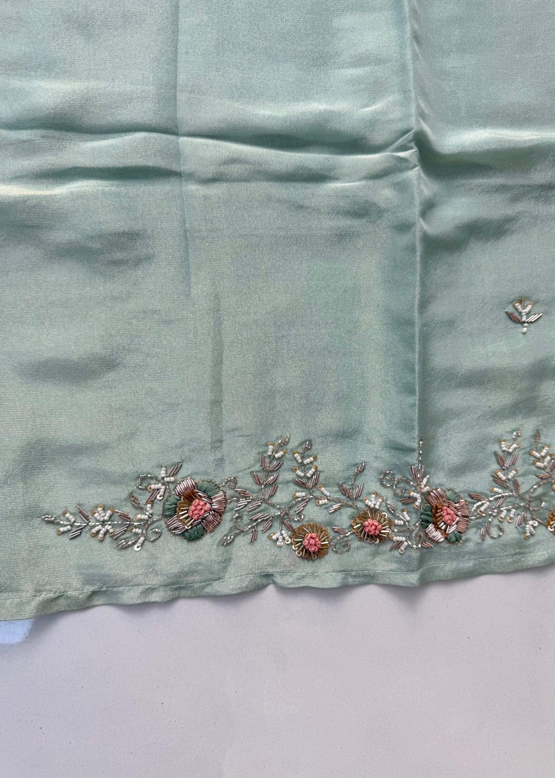 “Saumya” Tissue silk handcrafted kurti bottom dupatta set 🛍️