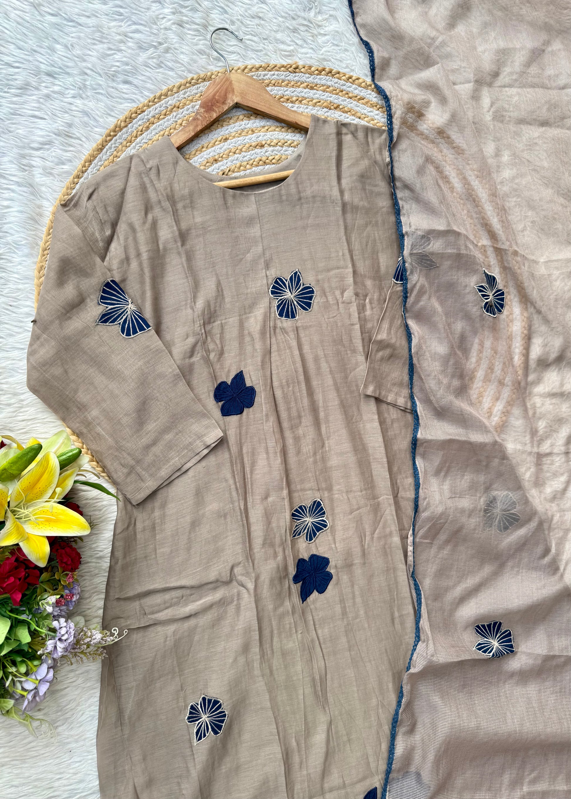 “ISRA” Mul Chanderi party wear A line anarkali kurta set