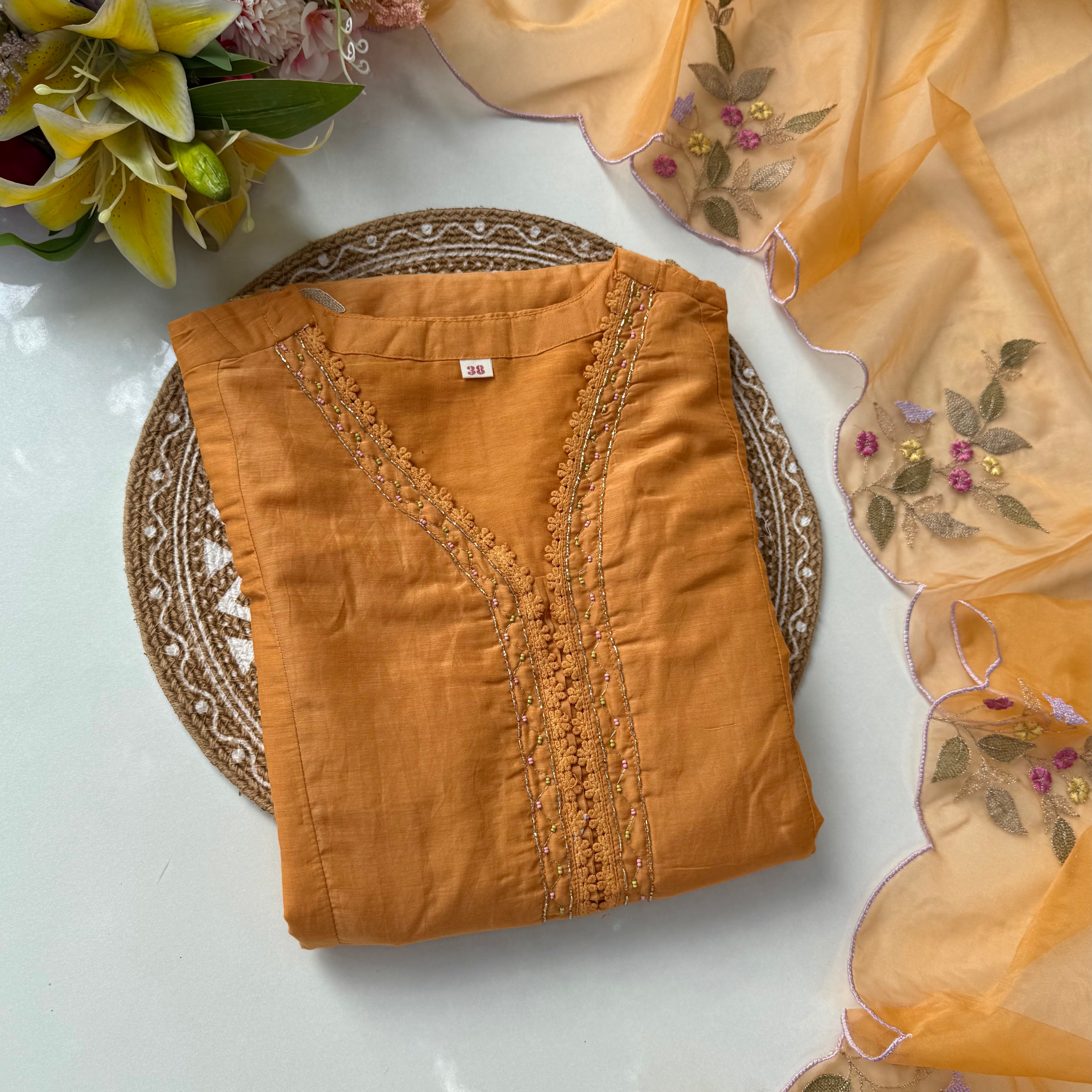 “PRAGYA” Beautiful Mul Chanderi straight kurta set