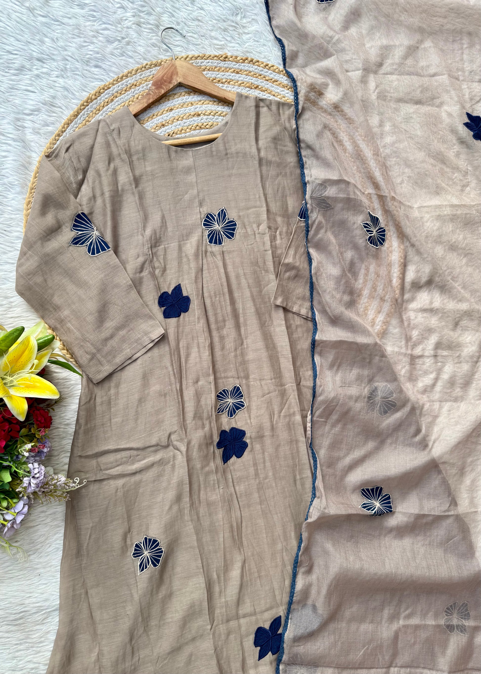 “ISRA” Mul Chanderi party wear A line anarkali kurta set