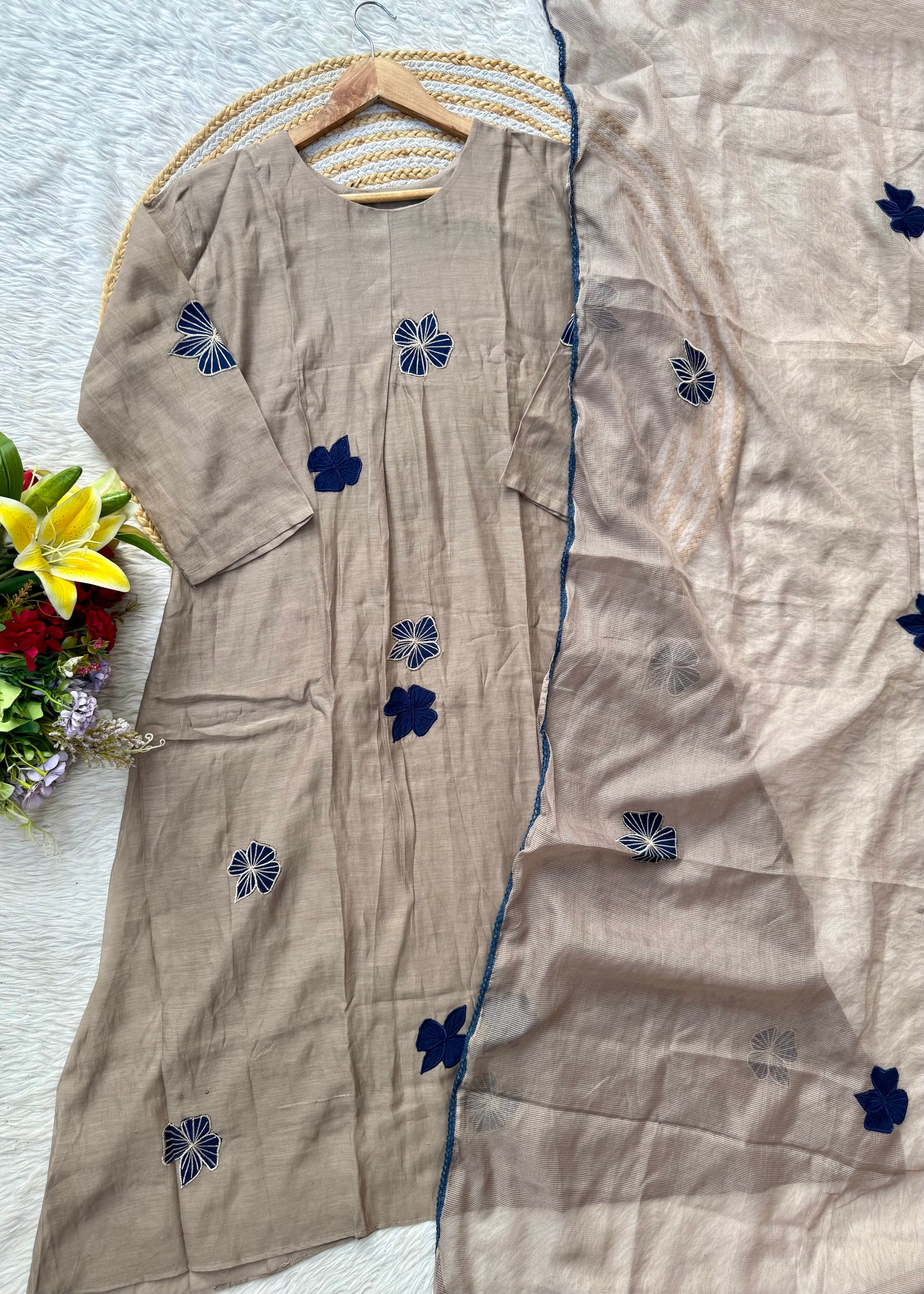 “ISRA” Mul Chanderi party wear A line anarkali kurta set