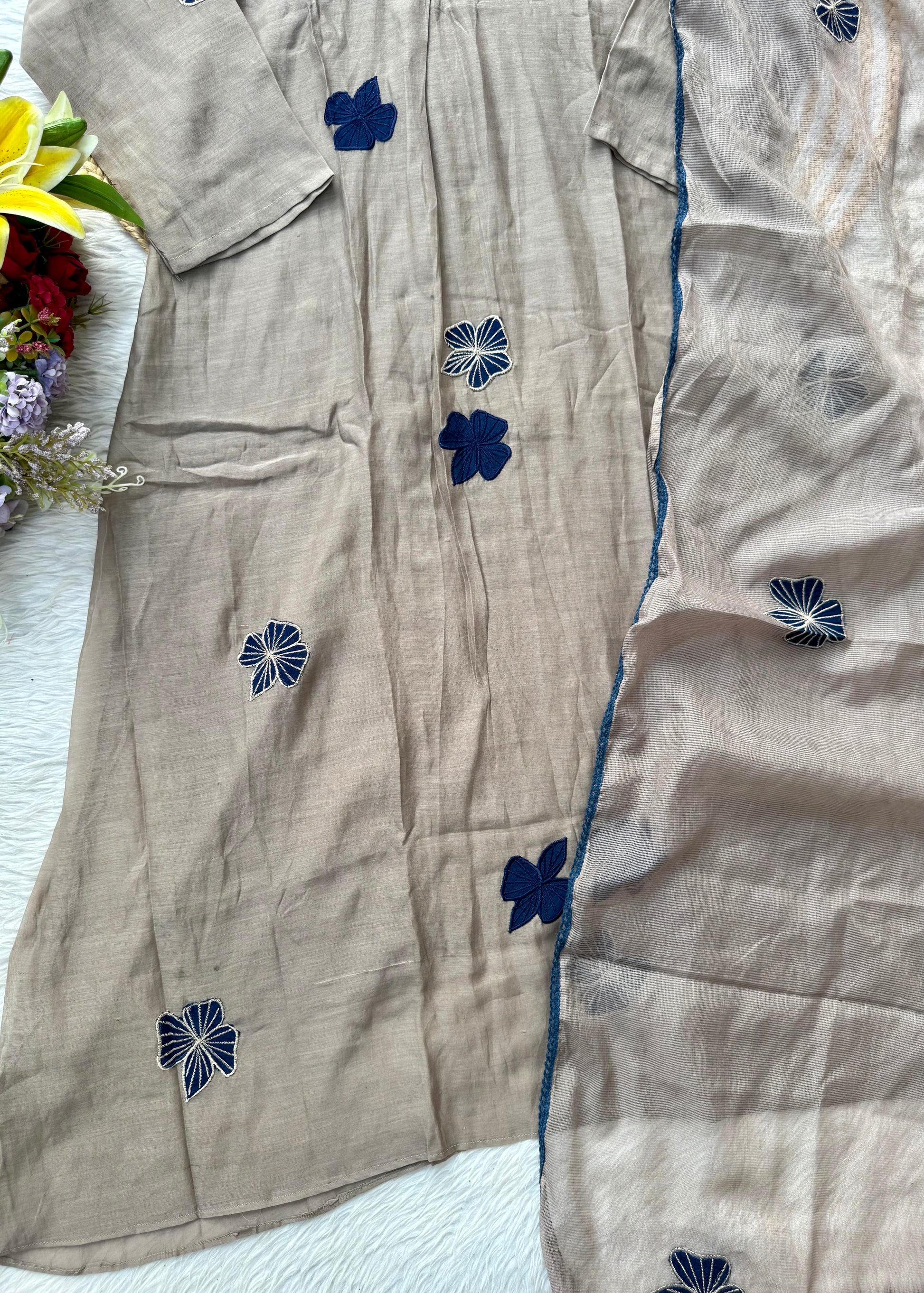 “ISRA” Mul Chanderi party wear A line anarkali kurta set