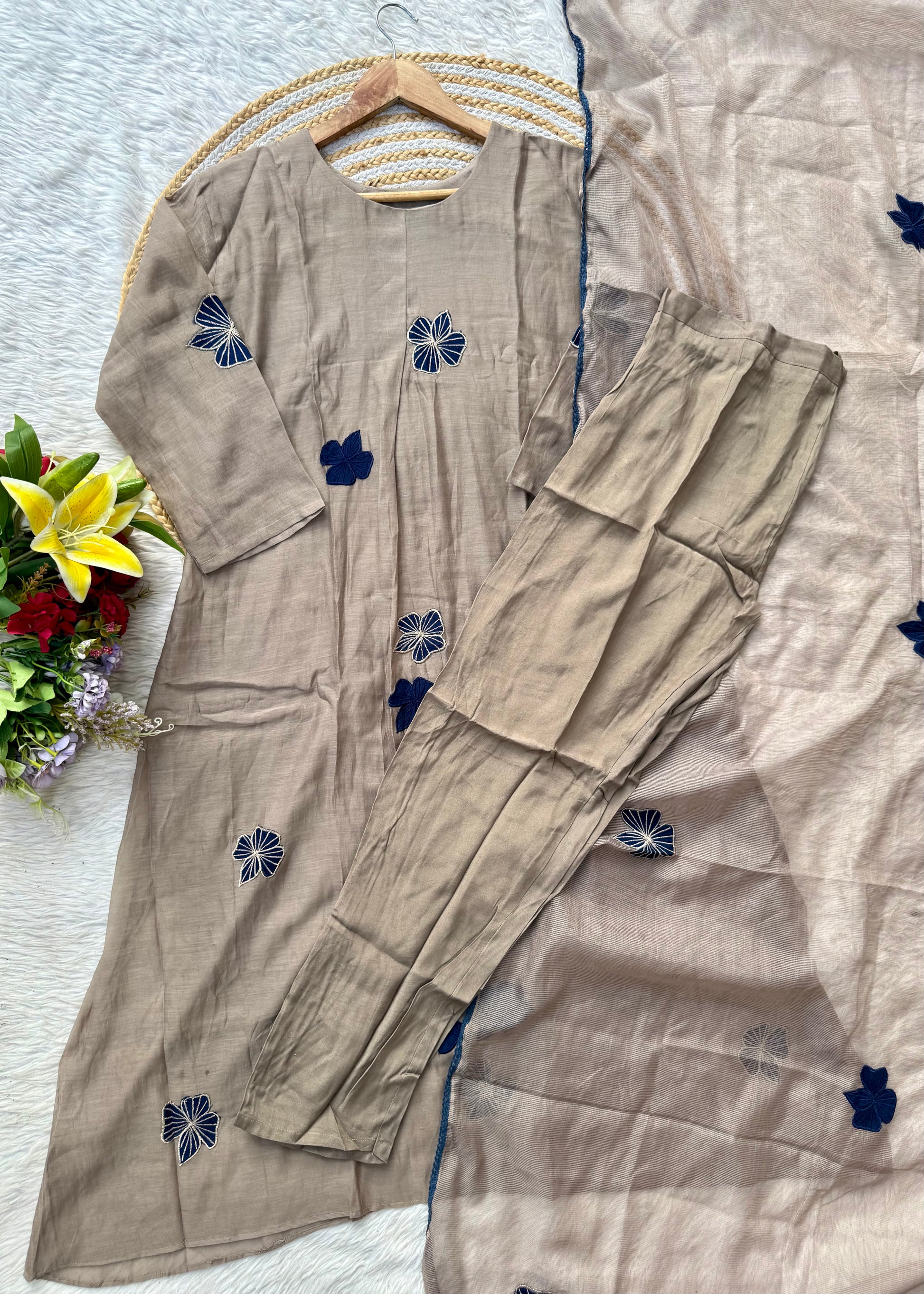 “ISRA” Mul Chanderi party wear A line anarkali kurta set