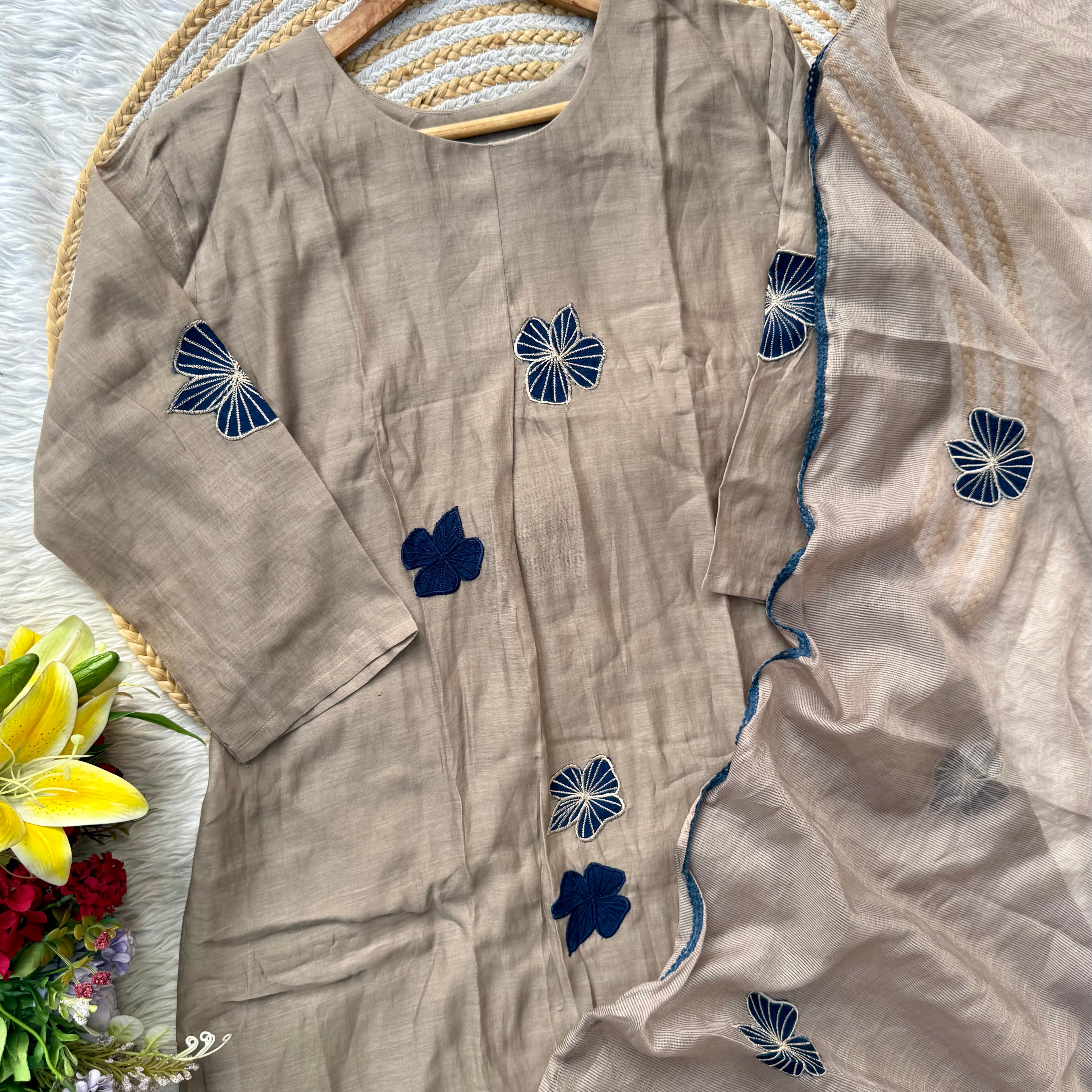 “ISRA” Mul Chanderi party wear A line anarkali kurta set