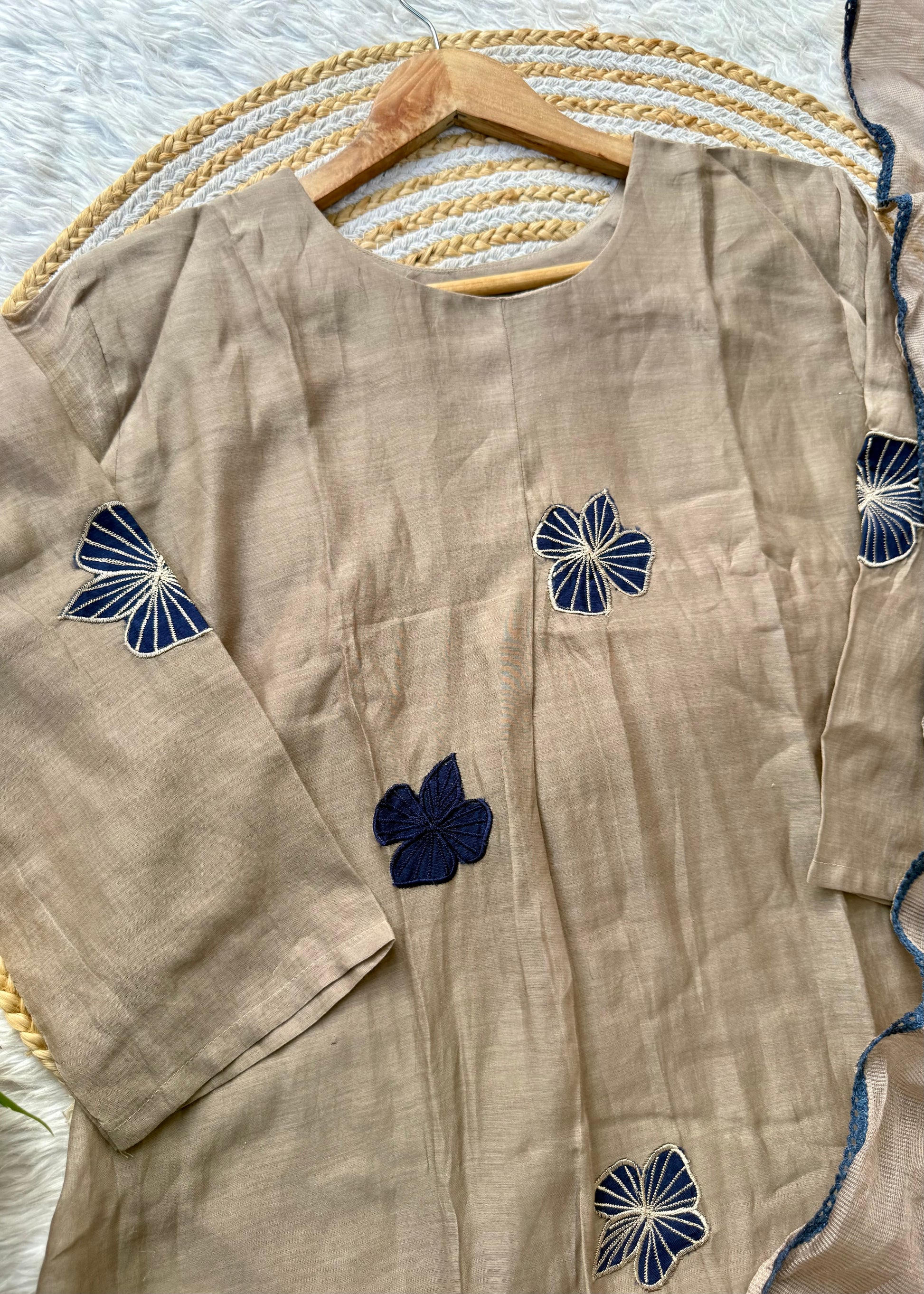 “ISRA” Mul Chanderi party wear A line anarkali kurta set