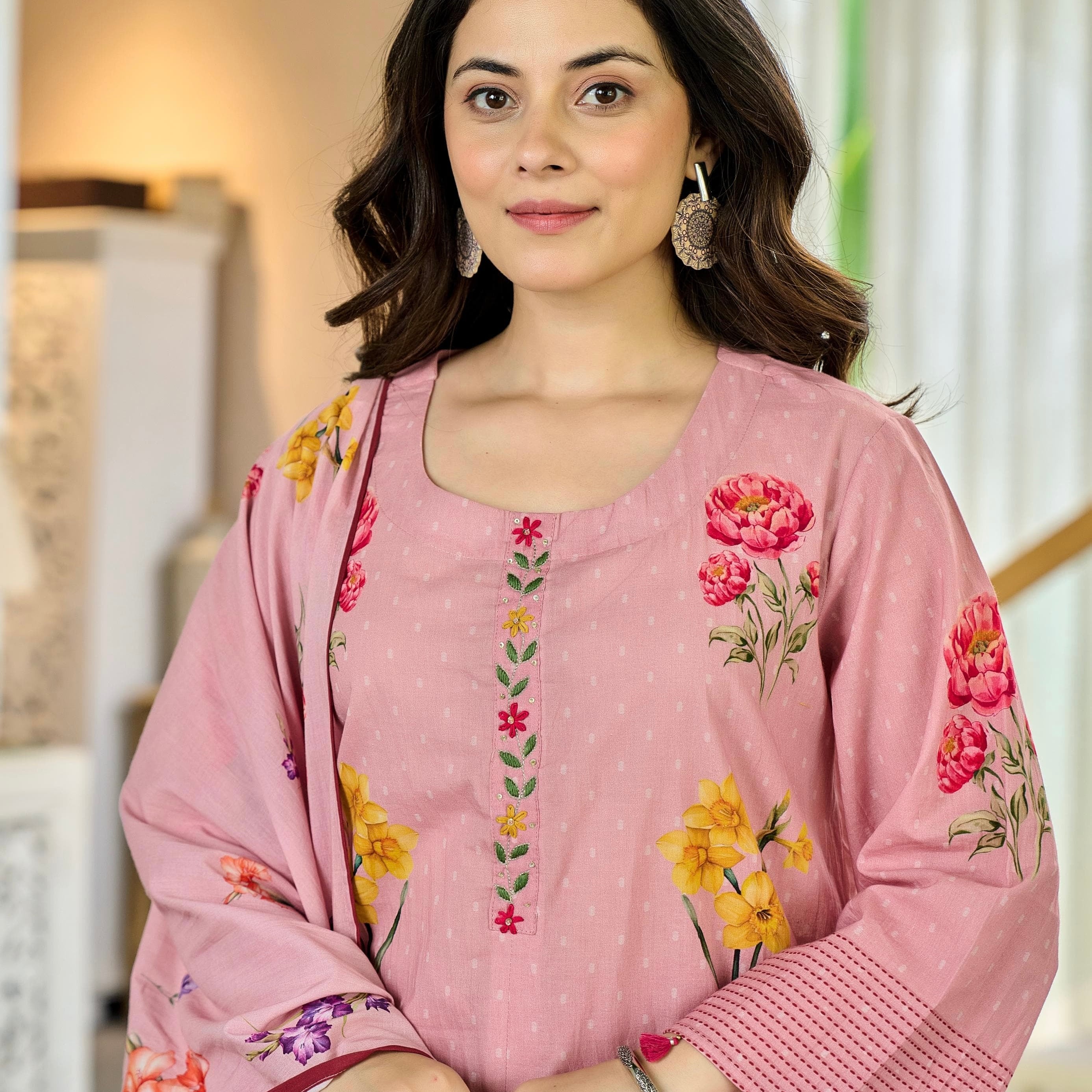 “AVLEEN" Premium Cotton dobby printed kurta set