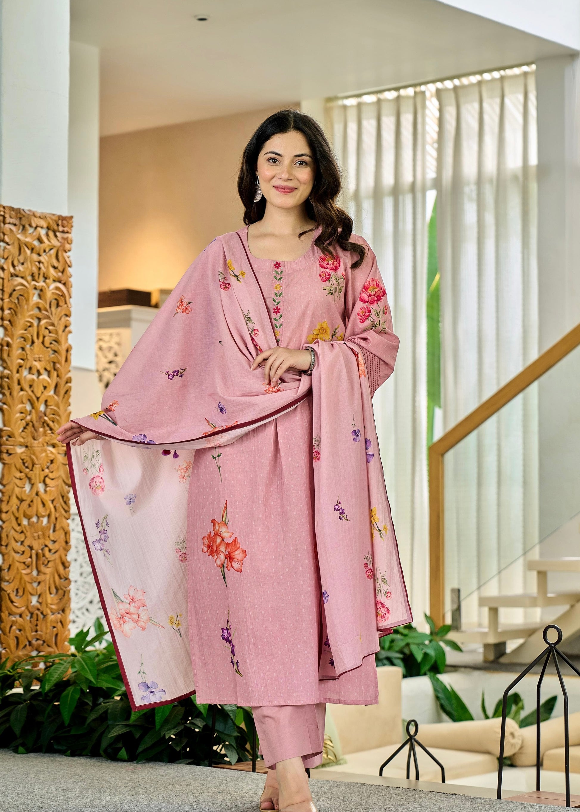 “AVLEEN" Premium Cotton dobby printed kurta set