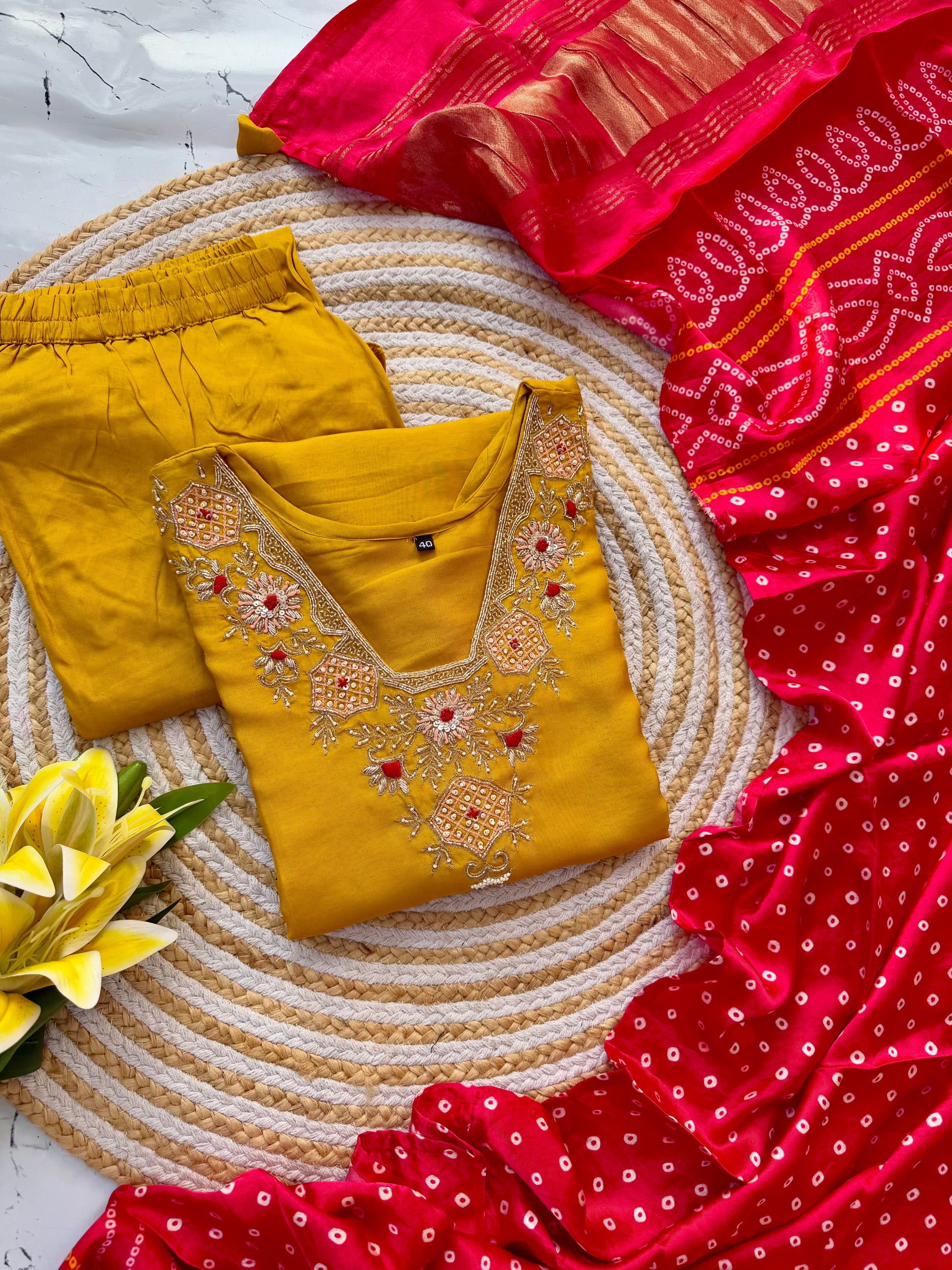 “SHARARA” Yellow shades dola silk kurti plazzo with gajji silk dupatta set