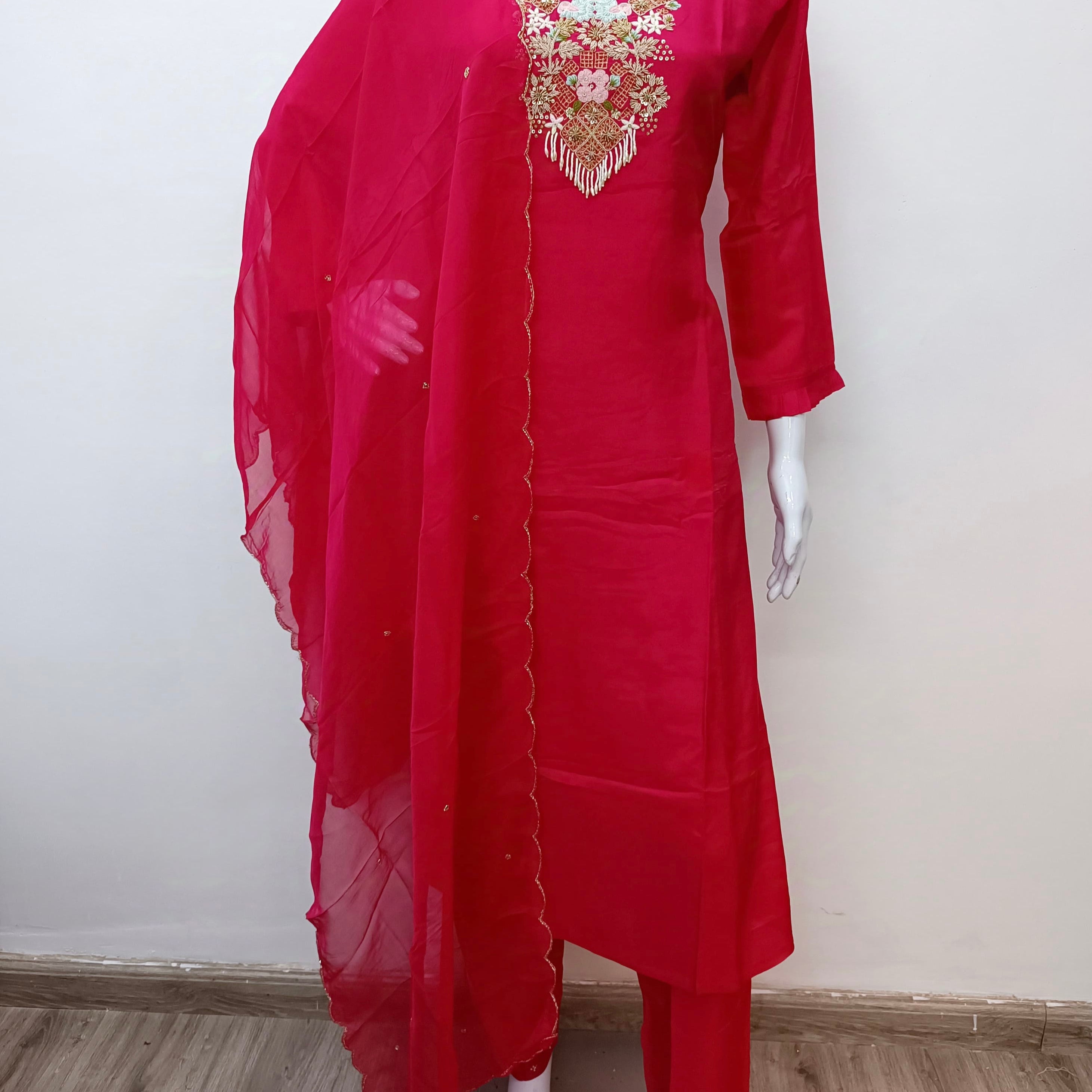 “Aahana ” Premium heavy handwork dola silk kurti set