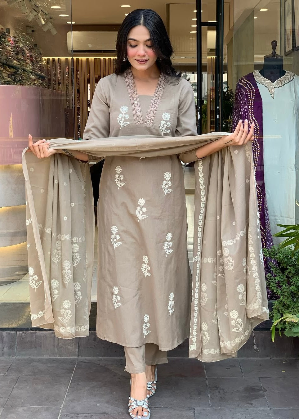 “ALICE" Premium Flex cotton embroidered work kurta set