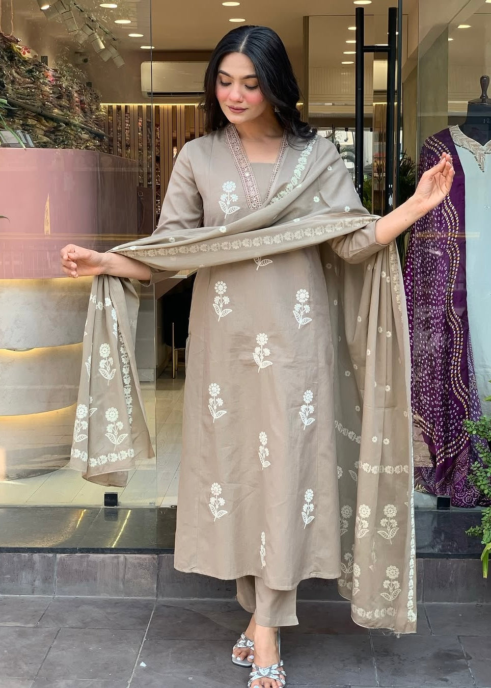 “ALICE" Premium Flex cotton embroidered work kurta set