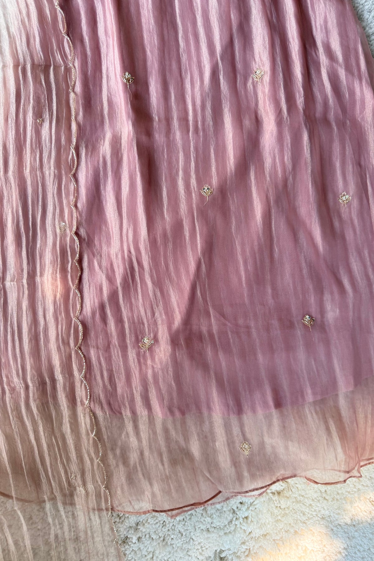 ✨Iqra - Mauve Pink Crushed Tissue A-Line Kurta sets