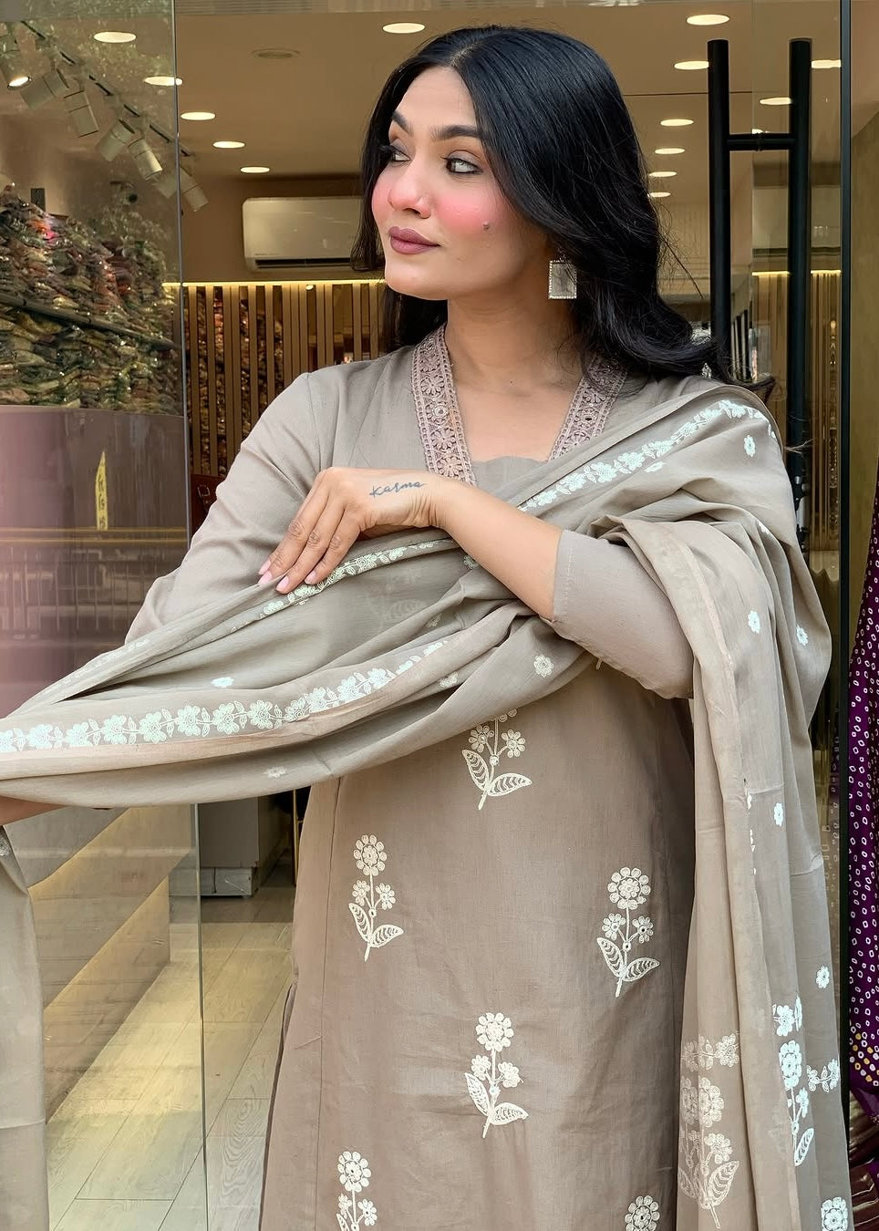 “ALICE" Premium Flex cotton embroidered work kurta set