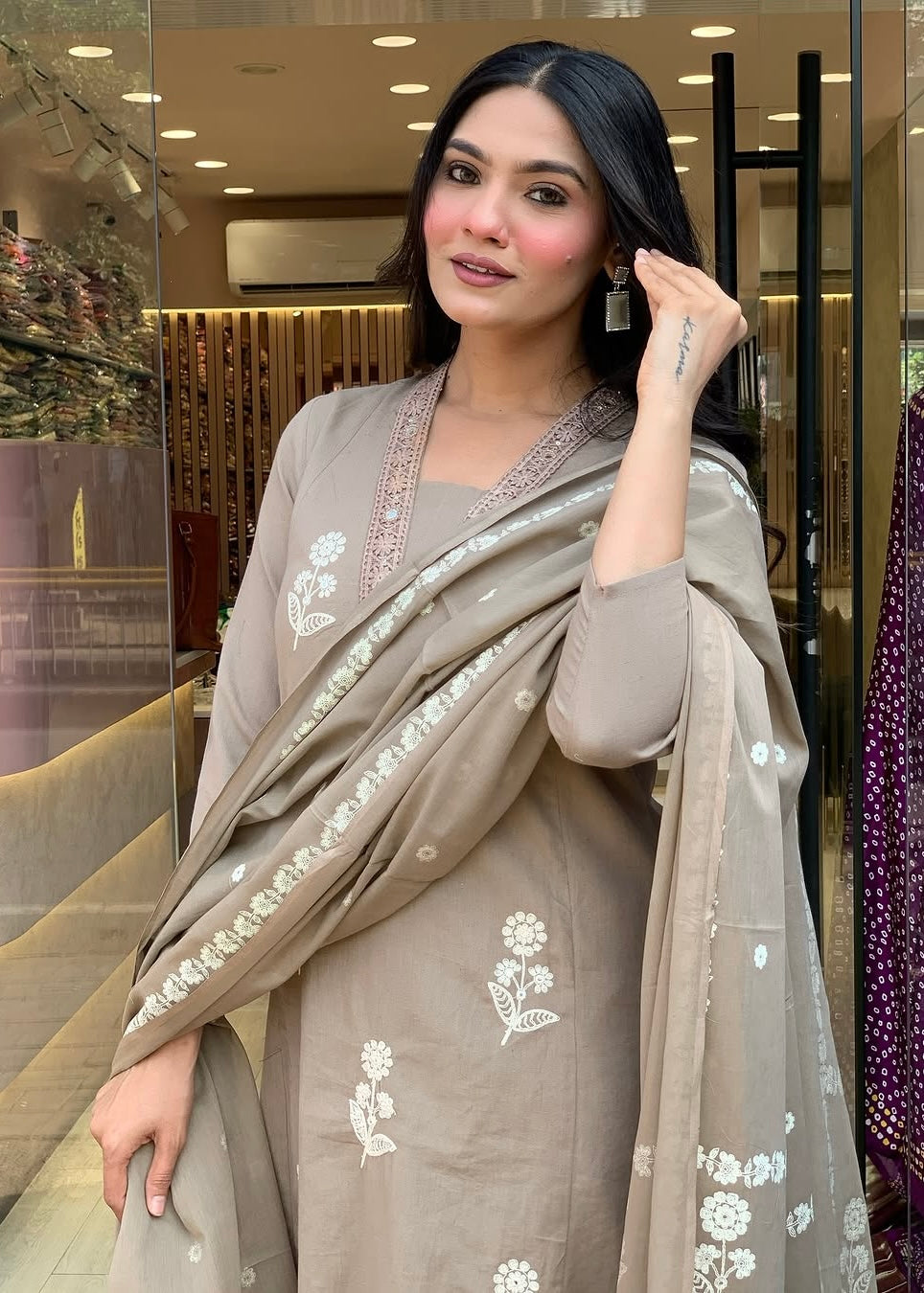 “ALICE" Premium Flex cotton embroidered work kurta set