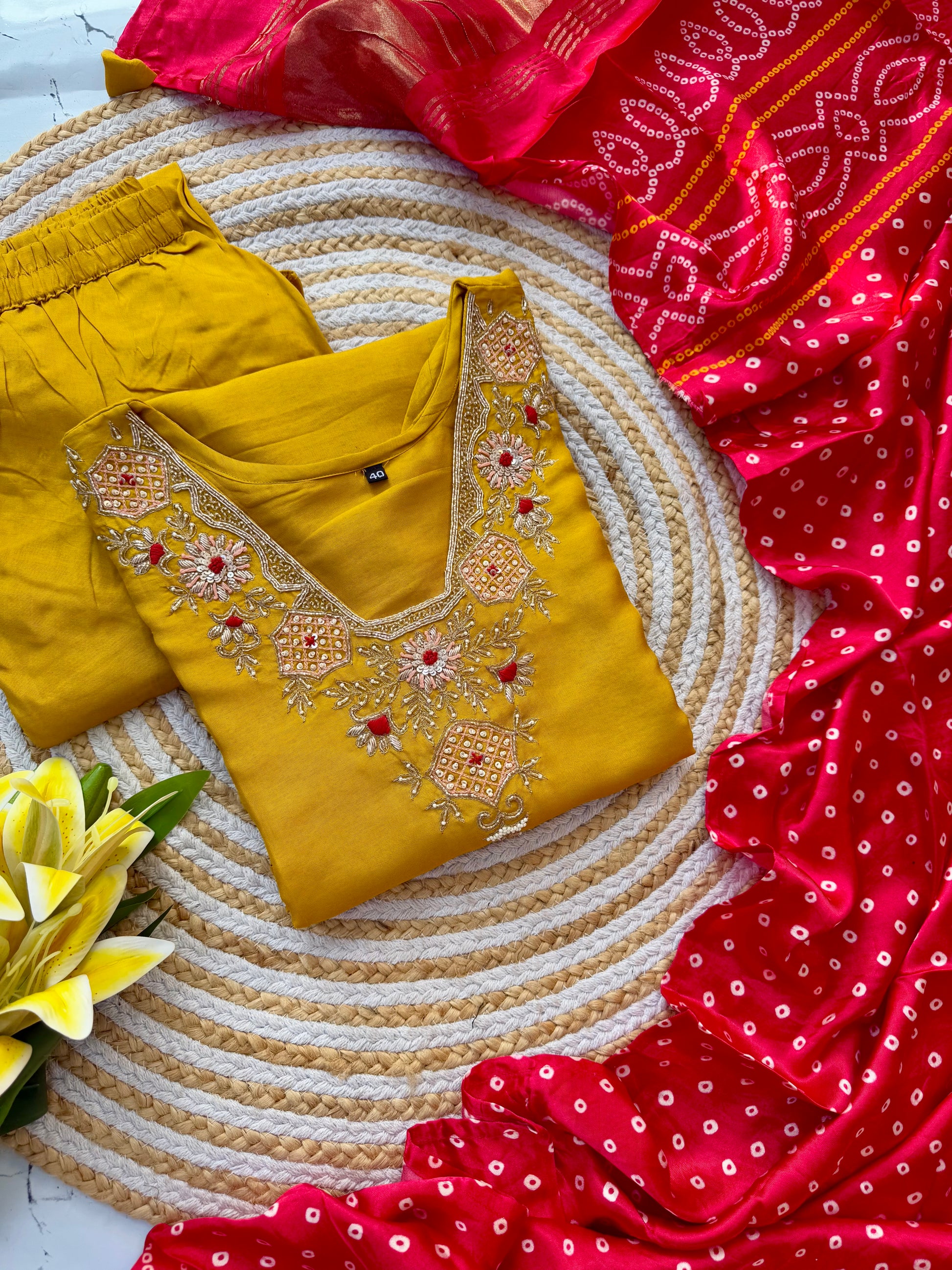 “SHARARA” Yellow shades dola silk kurti plazzo with gajji silk dupatta set
