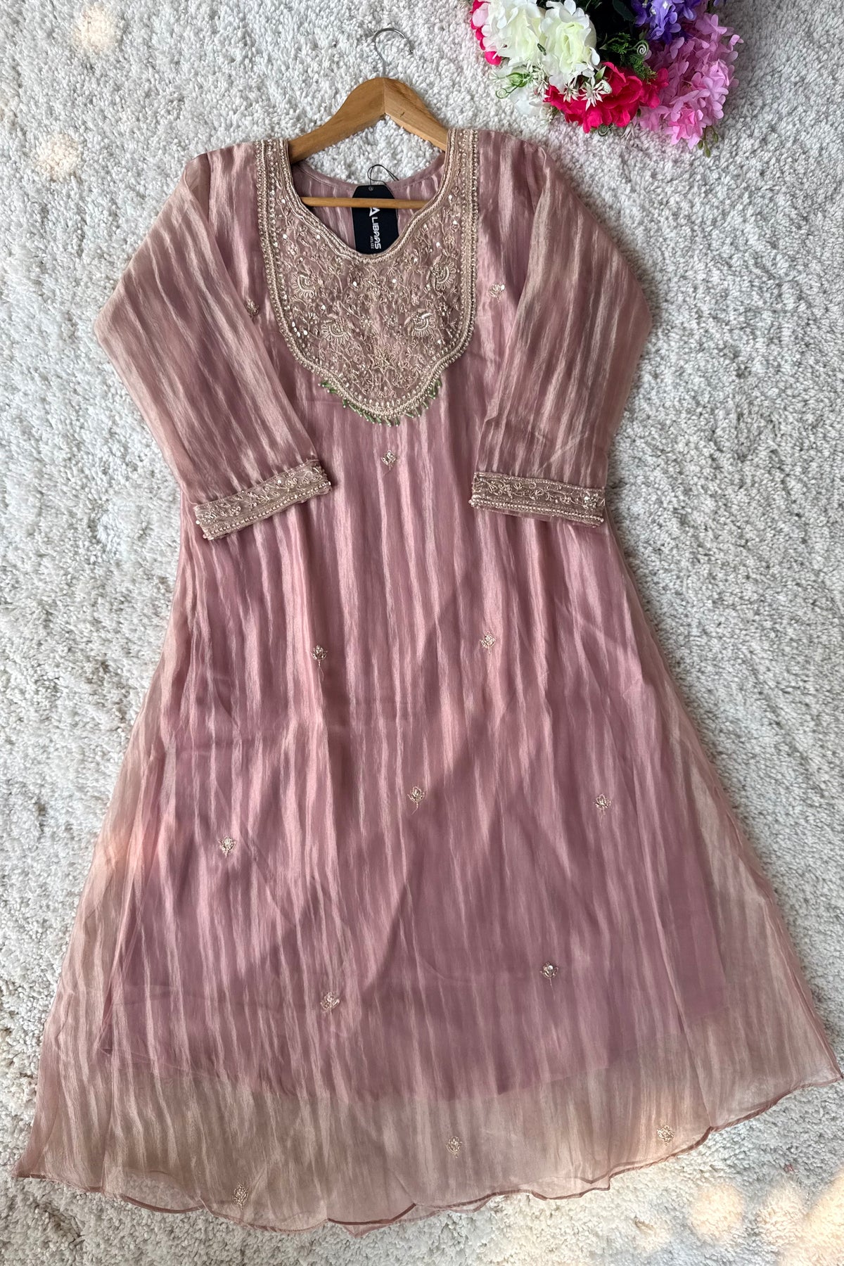 ✨Iqra - Mauve Pink Crushed Tissue A-Line Kurta sets