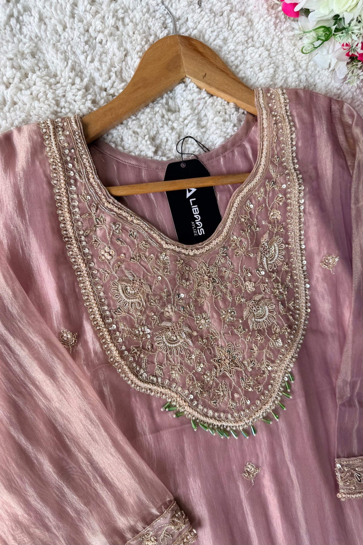 ✨Iqra - Mauve Pink Crushed Tissue A-Line Kurta sets