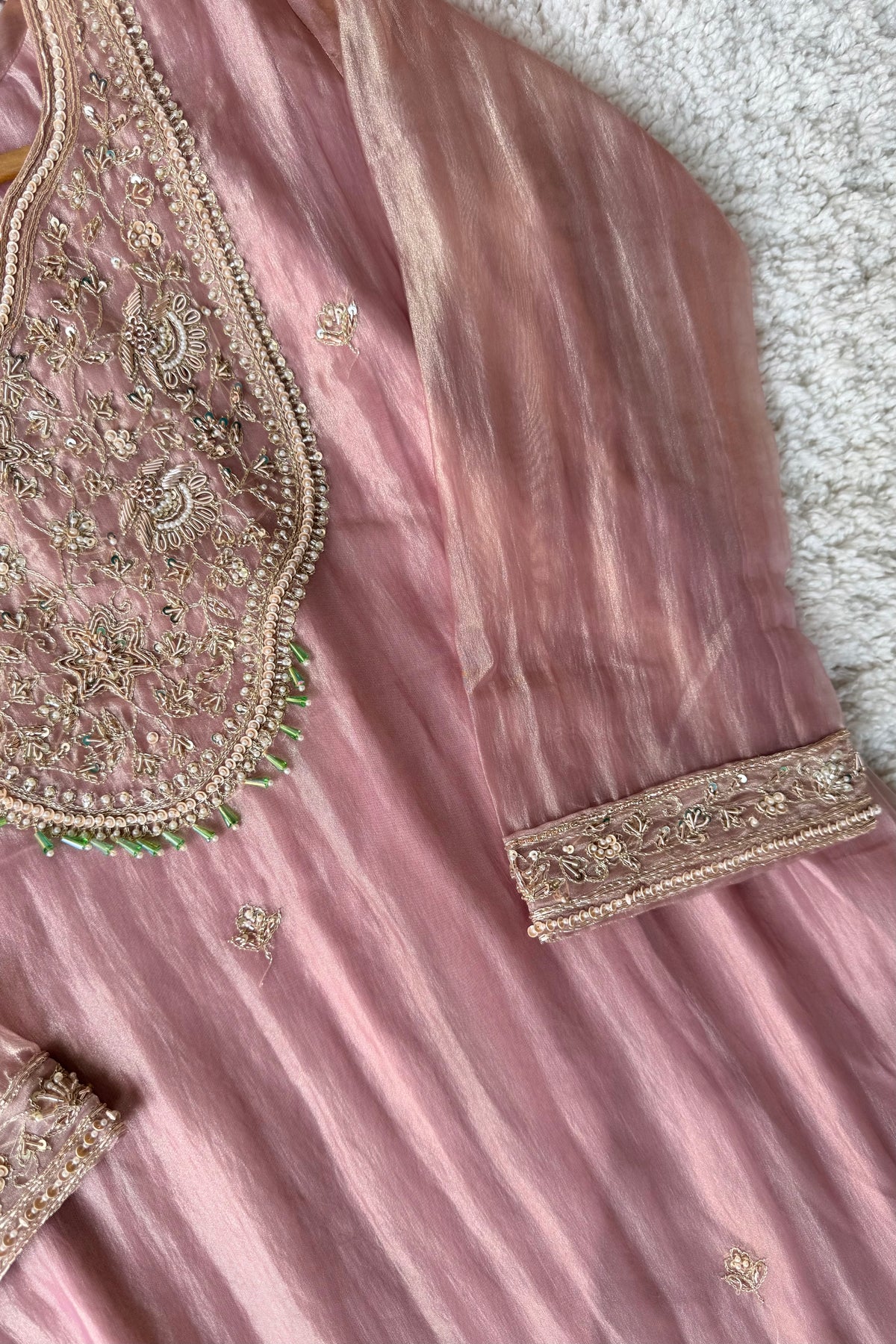 ✨Iqra - Mauve Pink Crushed Tissue A-Line Kurta sets
