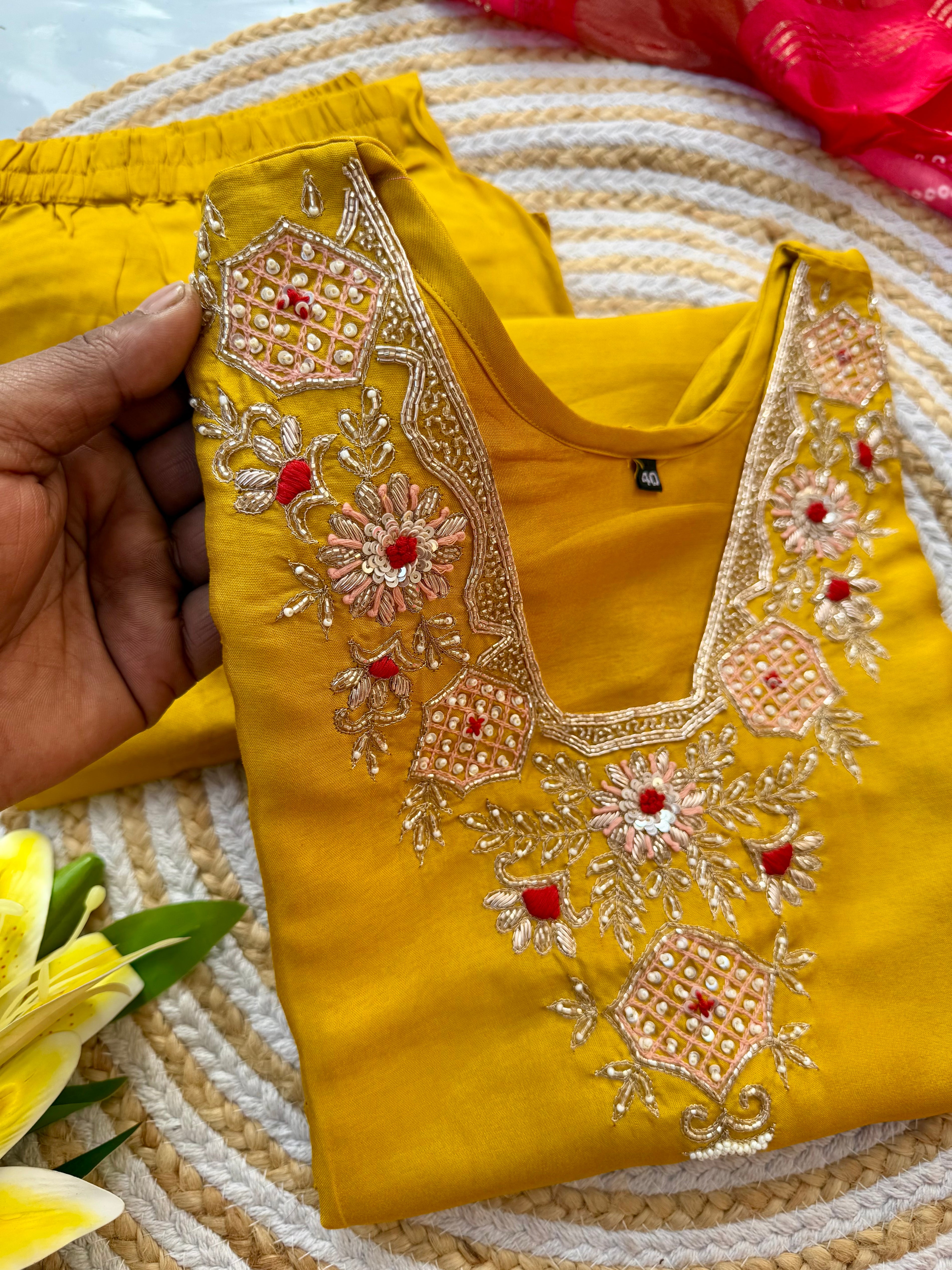 “SHARARA” Yellow shades dola silk kurti plazzo with gajji silk dupatta set