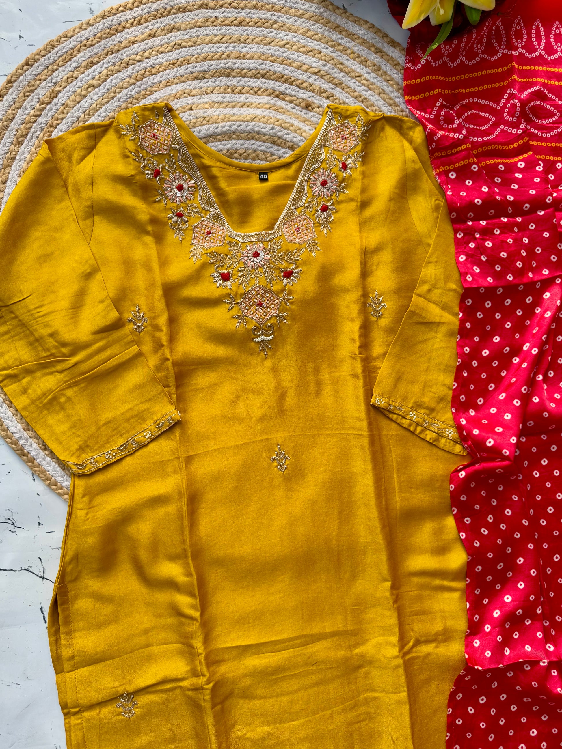 “SHARARA” Yellow shades dola silk kurti plazzo with gajji silk dupatta set