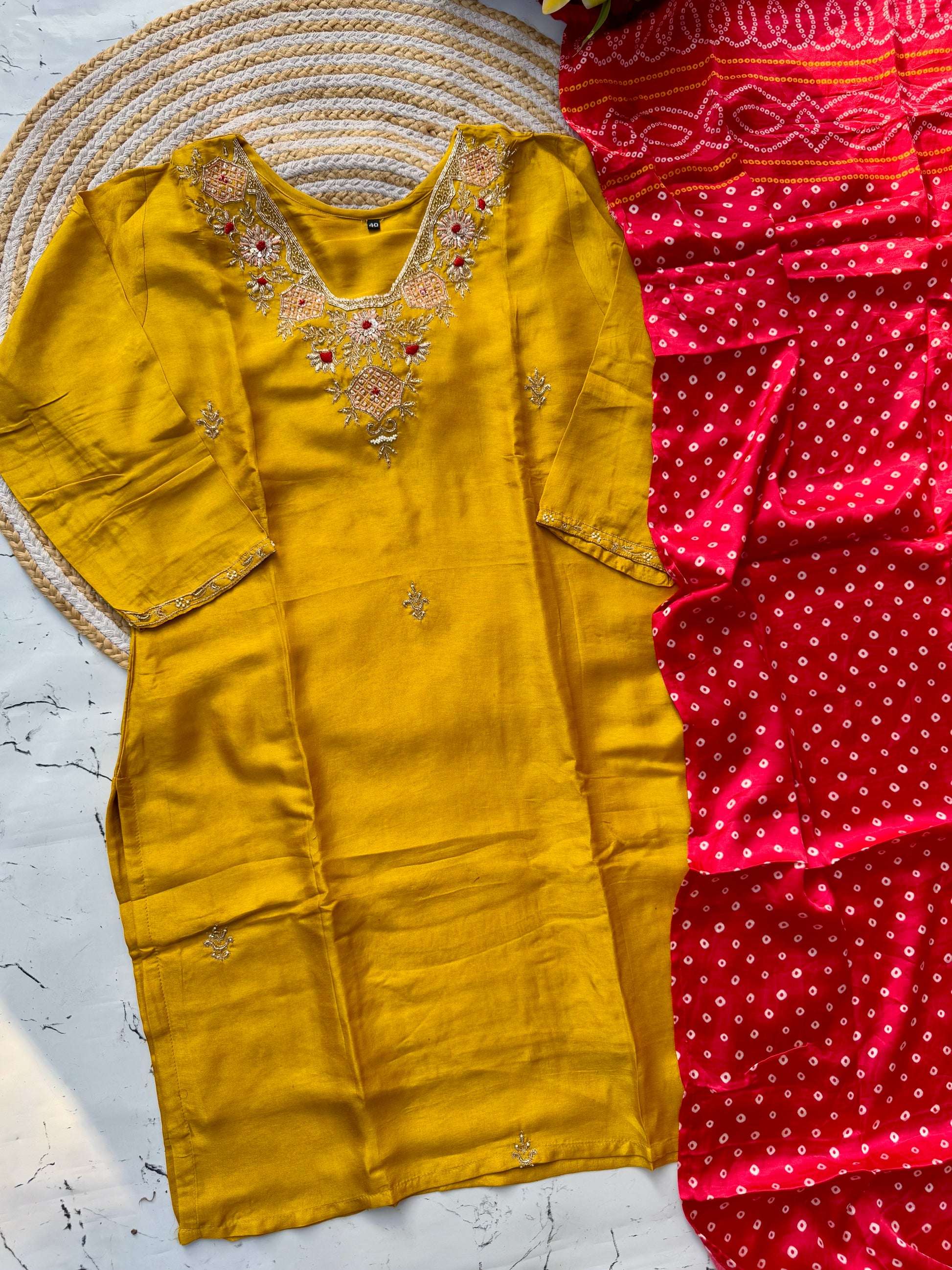 “SHARARA” Yellow shades dola silk kurti plazzo with gajji silk dupatta set