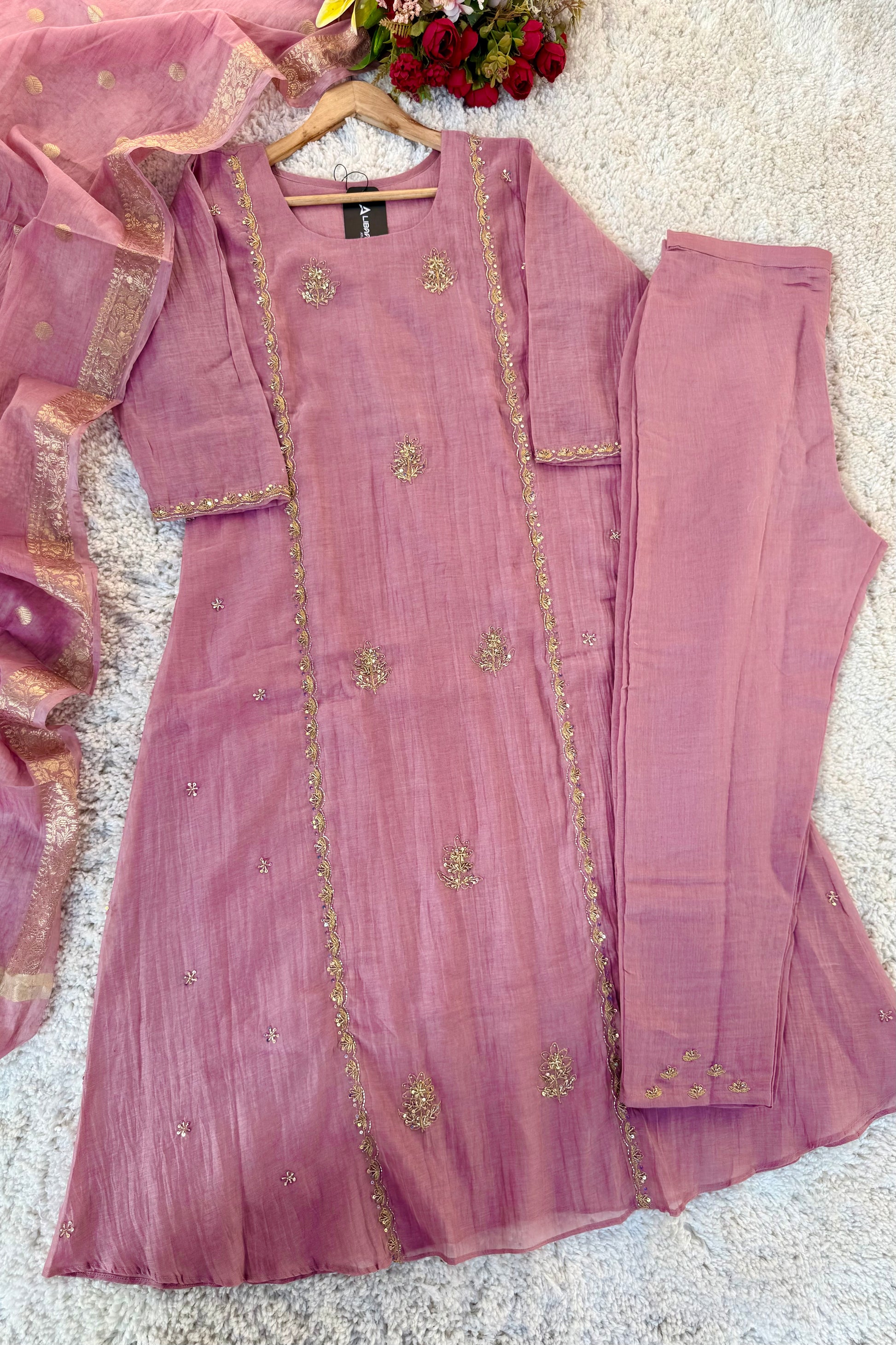 “Ujjwal” Trending Pink Mul Chanderi A Line Suit 🛍️
