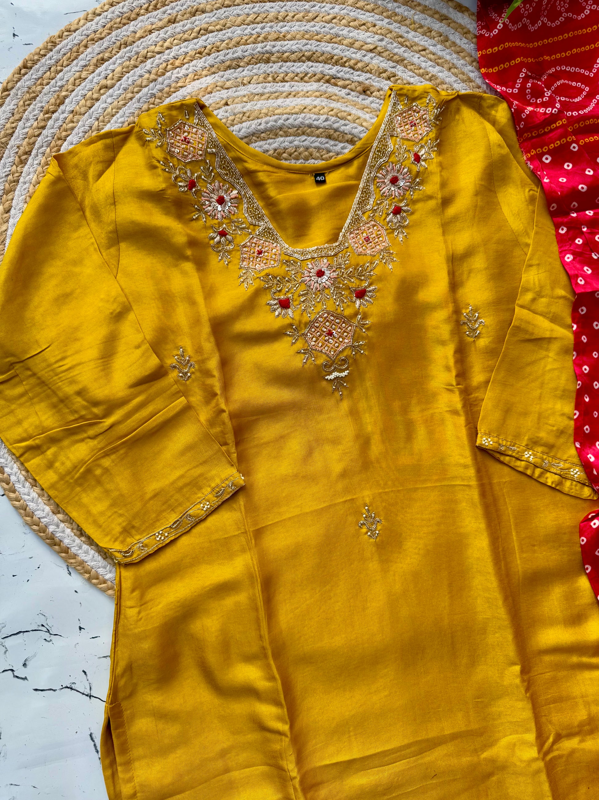 “SHARARA” Yellow shades dola silk kurti plazzo with gajji silk dupatta set