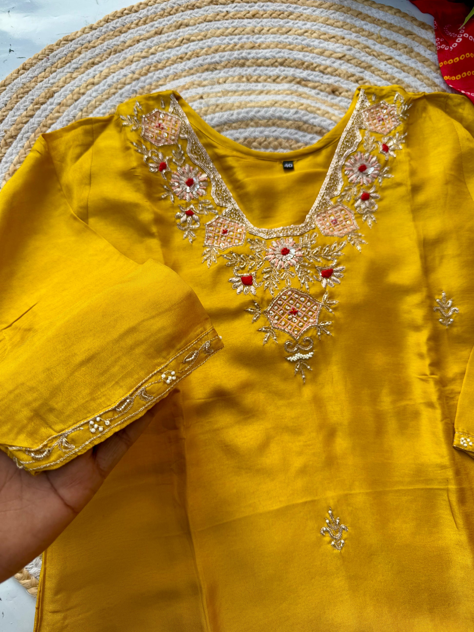 “SHARARA” Yellow shades dola silk kurti plazzo with gajji silk dupatta set