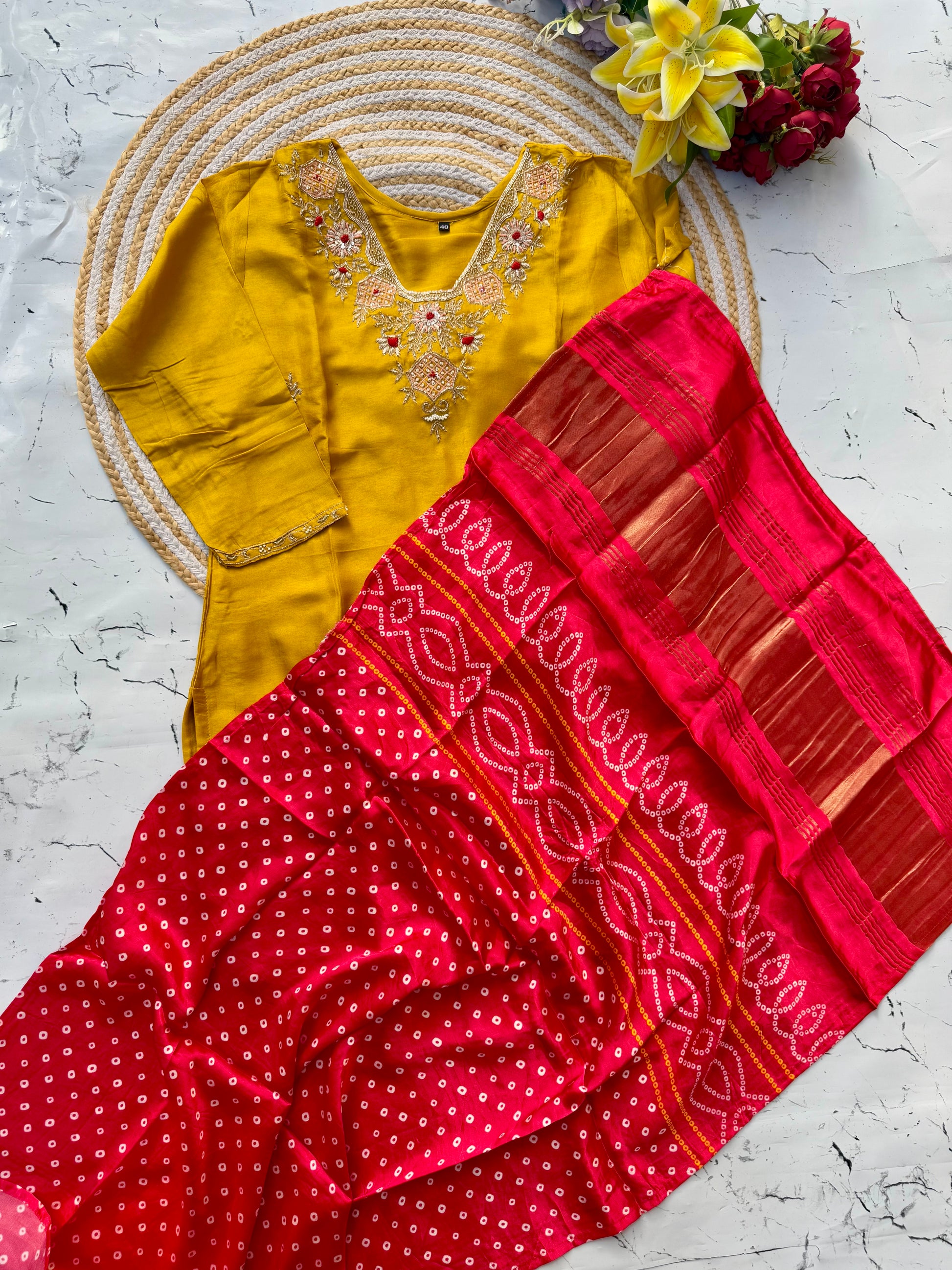 “SHARARA” Yellow shades dola silk kurti plazzo with gajji silk dupatta set