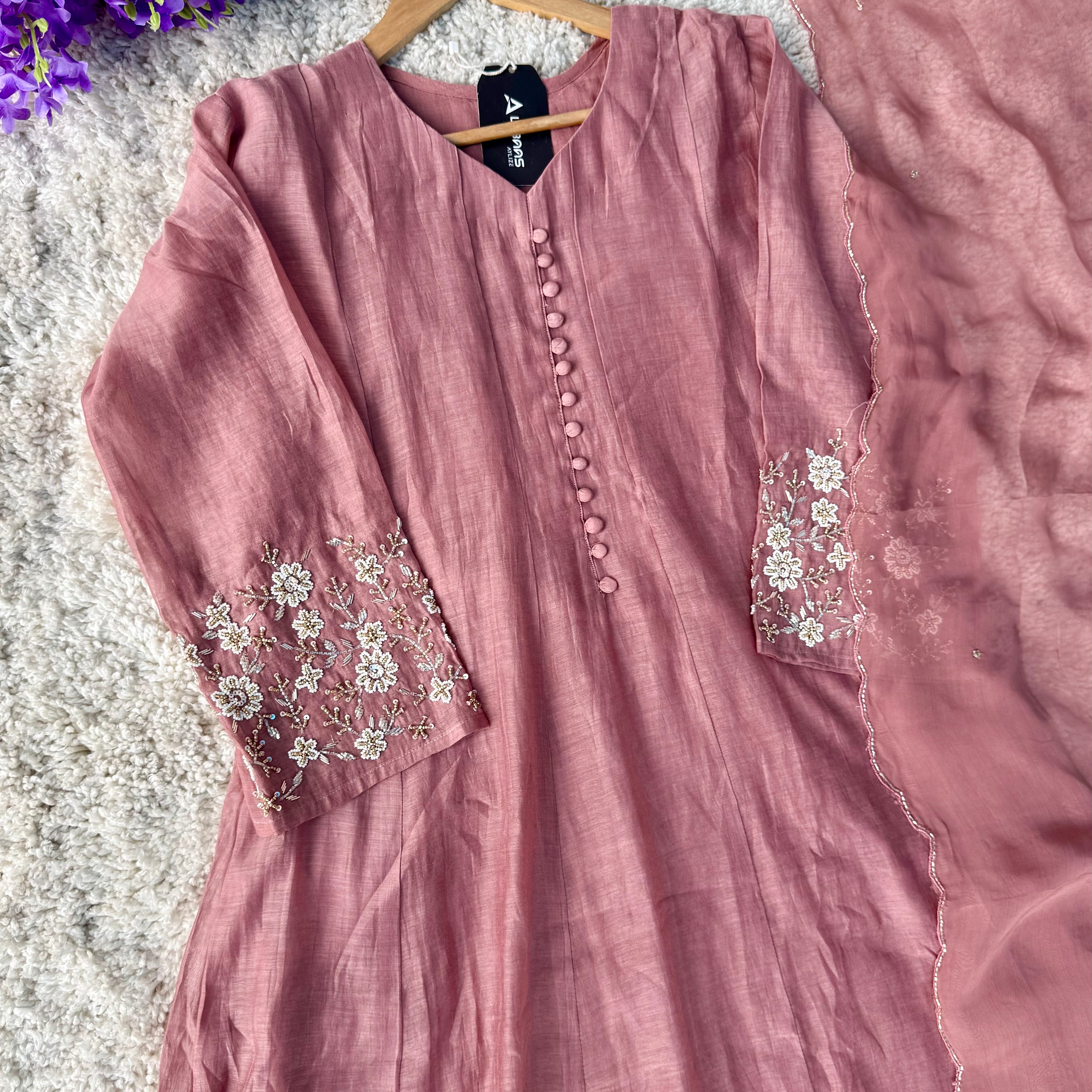 ✨Ay10- Pre Book Beautiful Mul Chanderi A Line Kurta set