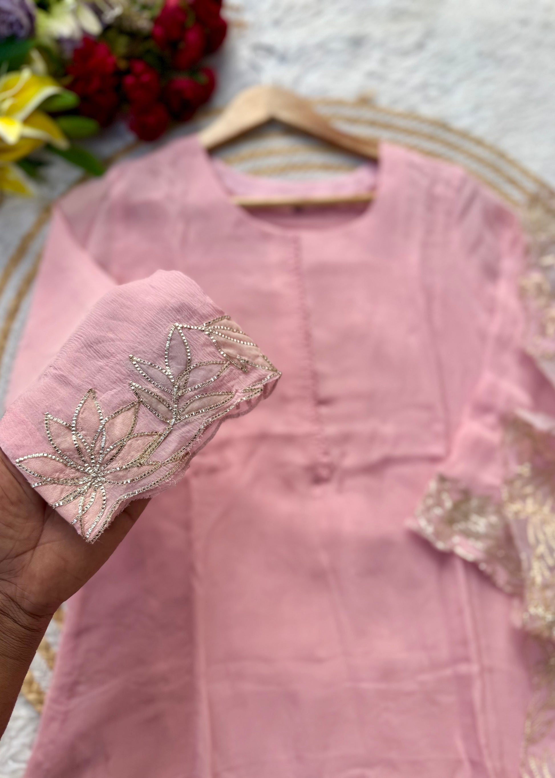 “MOREN” Premium Mul Chanderi Daman work kurta set