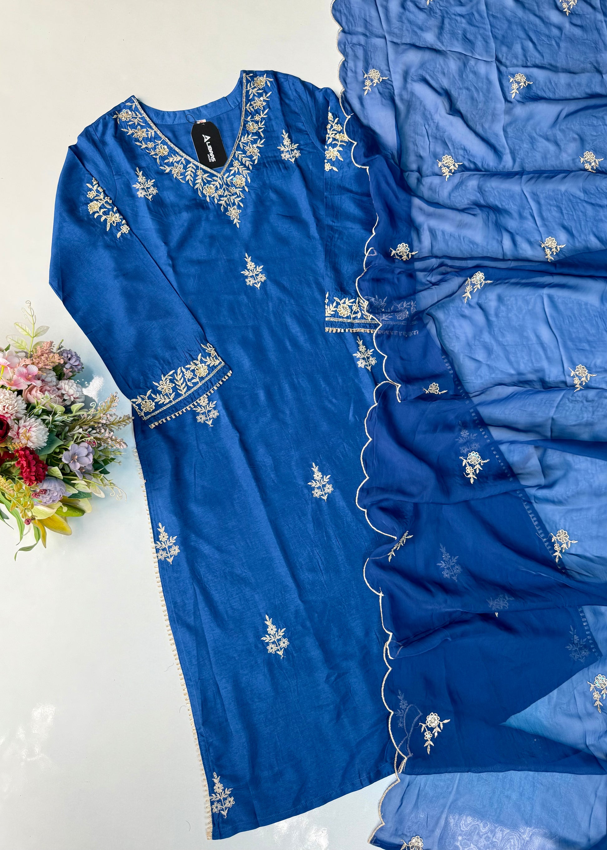 “Vanya” Beautiful Blue Dola silk handcrafted kurta set