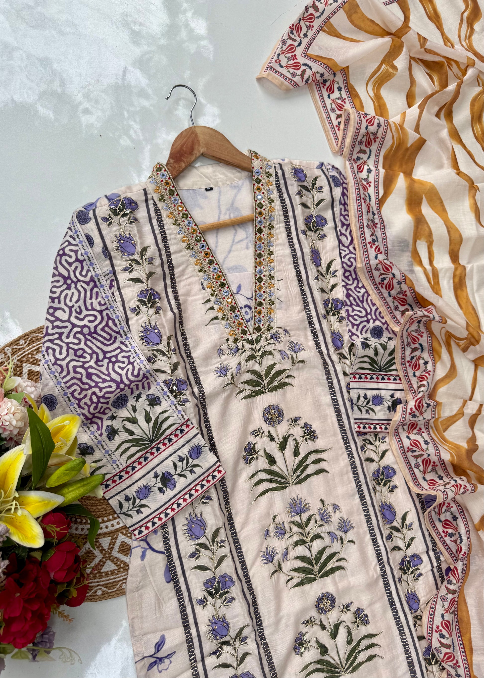 “MILAN" Premium Mul cotton handwork kurta set