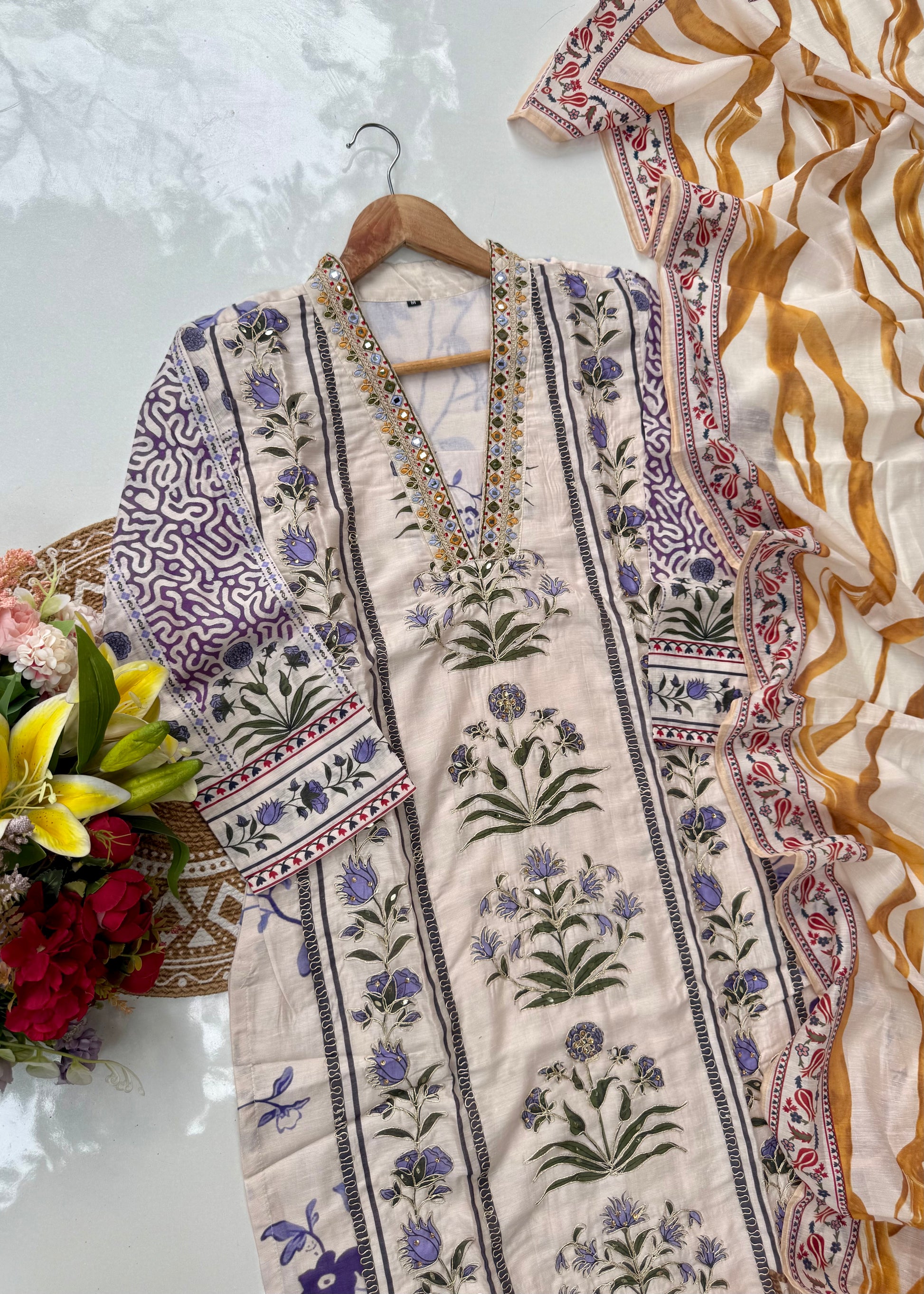 “MILAN" Premium Mul cotton handwork kurta set