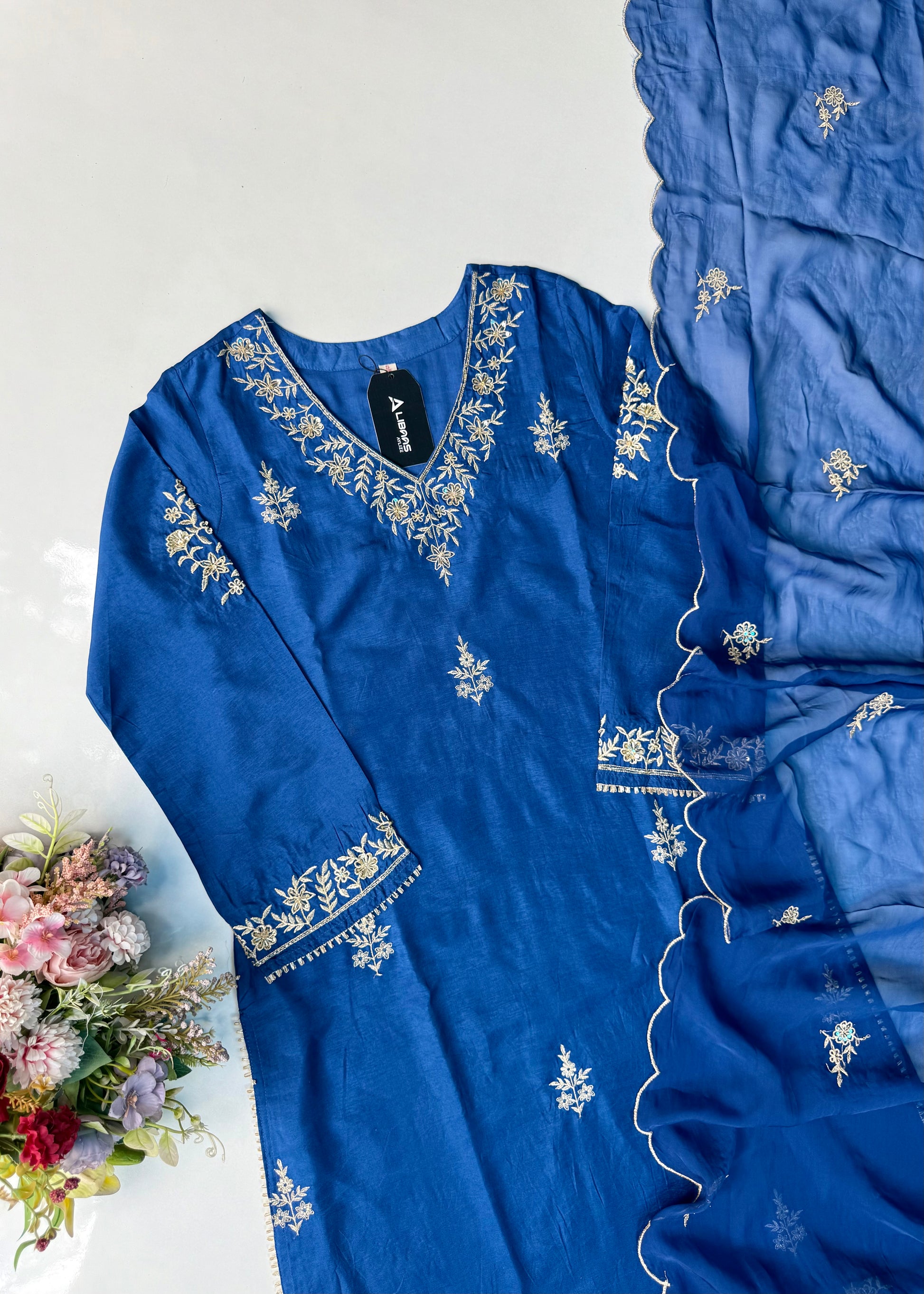 “Vanya” Beautiful Blue Dola silk handcrafted kurta set