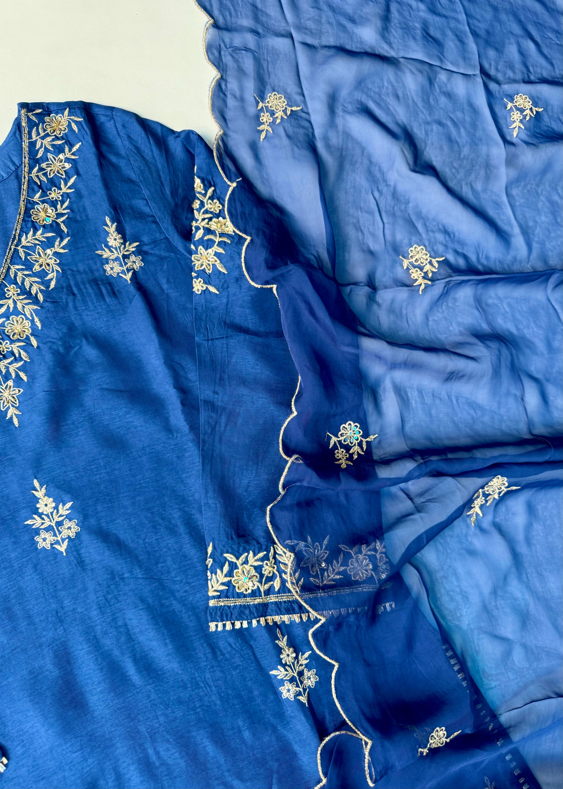 “Vanya” Beautiful Blue Dola silk handcrafted kurta set