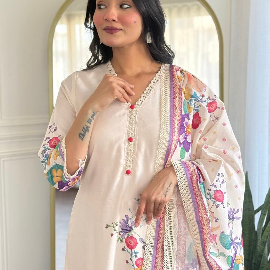 “BHOOMI" Premium mul cotton kurti pant with dupatta set