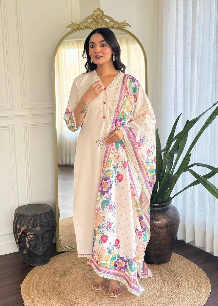 “BHOOMI" Premium mul cotton kurti pant with dupatta set